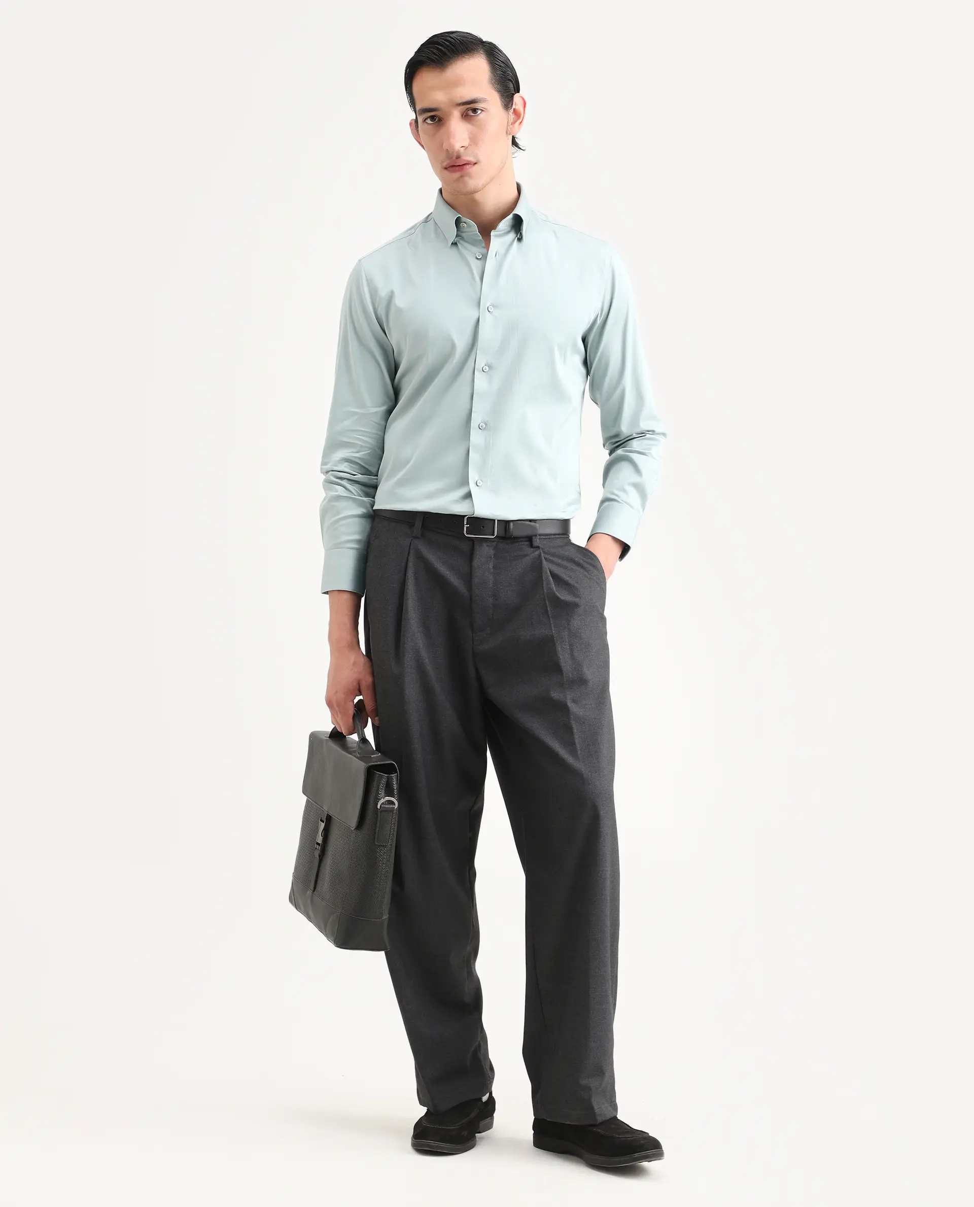 Rare Rabbit Men's Como-27 Dusky Blue Cotton Blend Fabric Full Sleeve Spread Collar Regular Fit Plain Shirt - Image 2