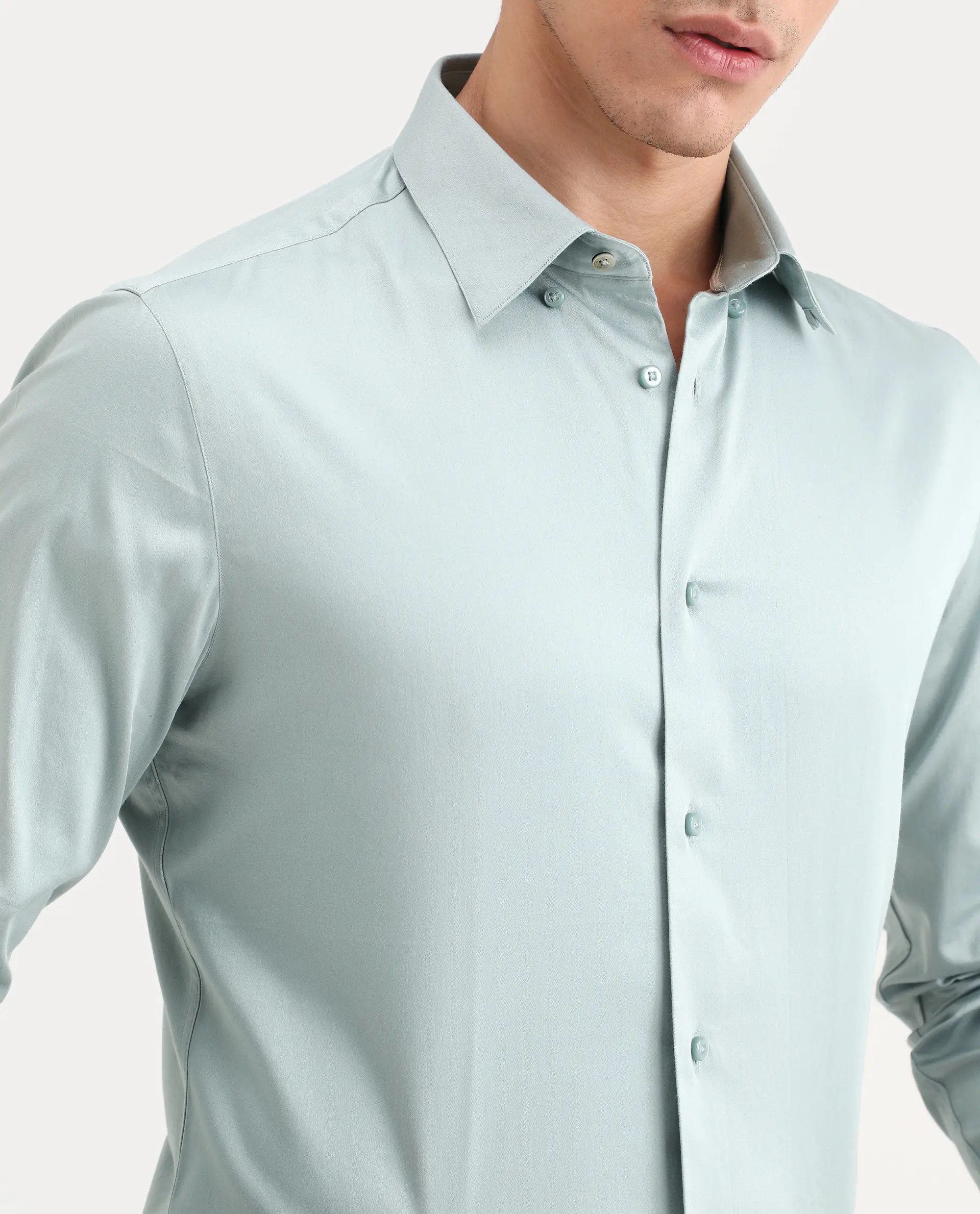 Rare Rabbit Men's Como-27 Dusky Blue Cotton Blend Fabric Full Sleeve Spread Collar Regular Fit Plain Shirt - Image 3