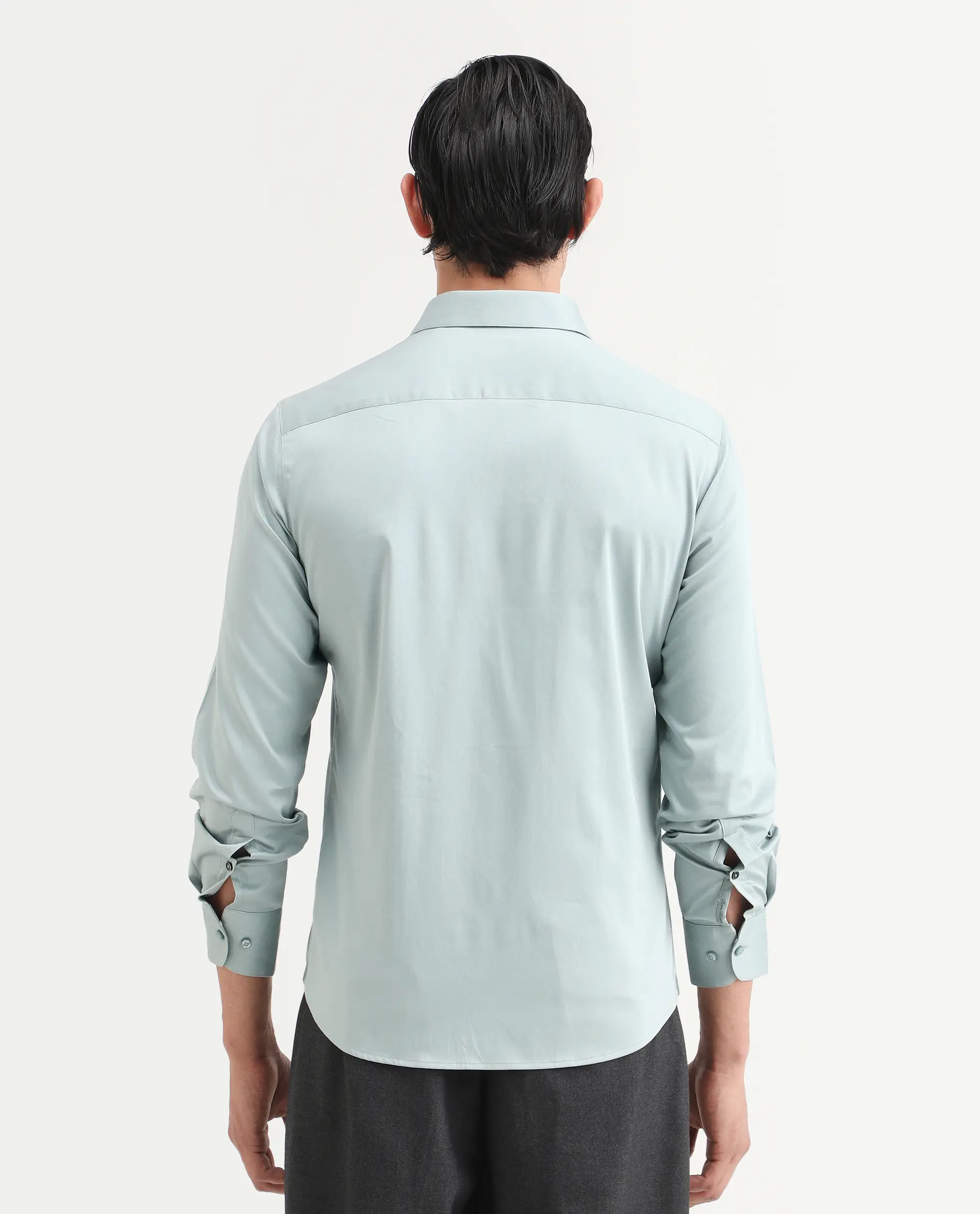 Rare Rabbit Men's Como-27 Dusky Blue Cotton Blend Fabric Full Sleeve Spread Collar Regular Fit Plain Shirt - Image 8