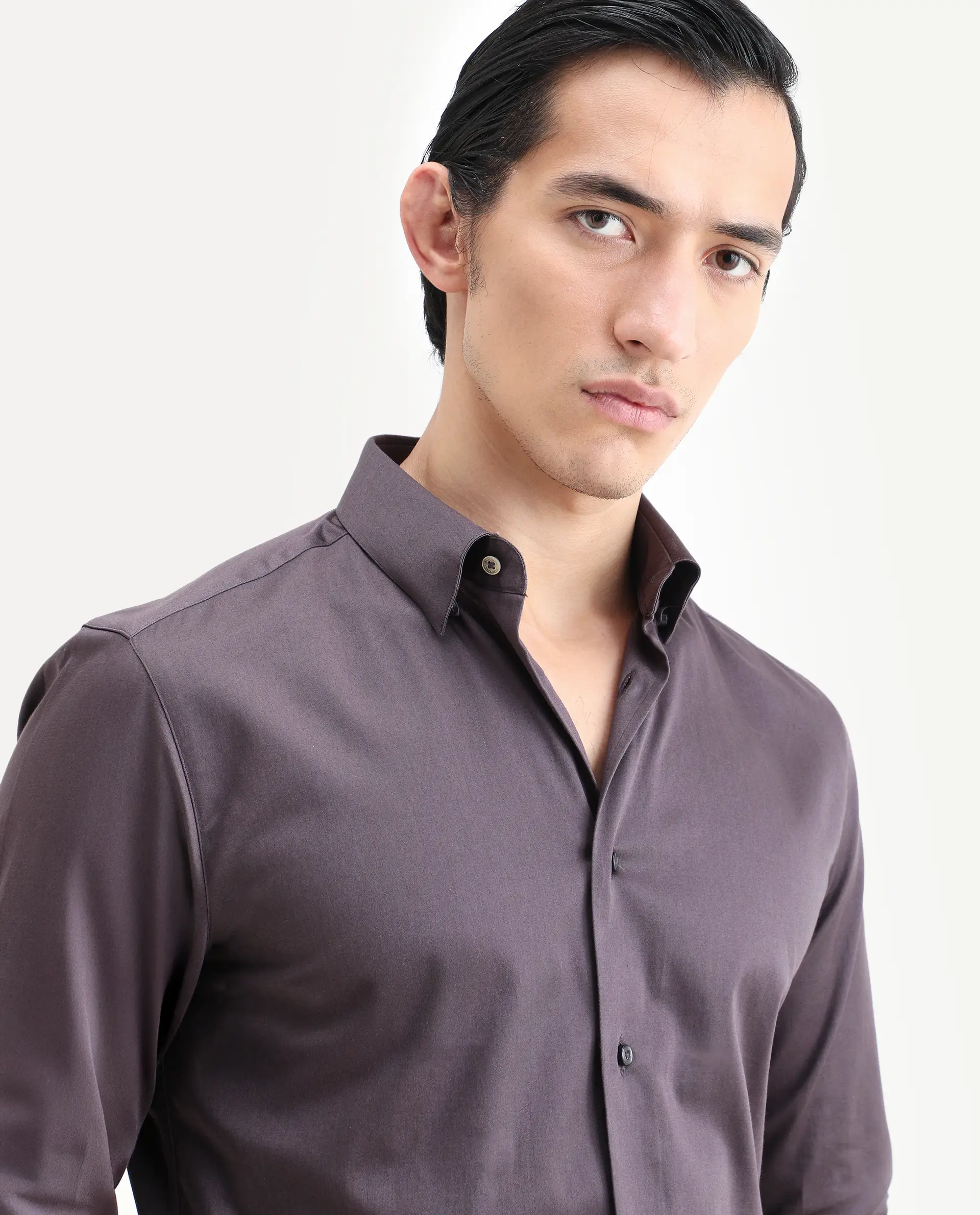 Rare Rabbit Men's Como-27 Purple Cotton Blend Fabric Full Sleeve Spread Collar Regular Fit Plain Shirt - Image 3