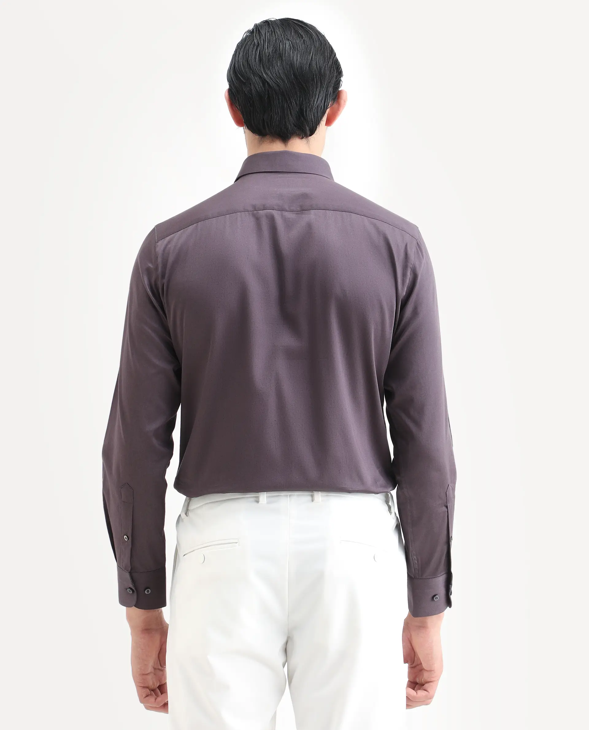 Rare Rabbit Men's Como-27 Purple Cotton Blend Fabric Full Sleeve Spread Collar Regular Fit Plain Shirt - Image 7