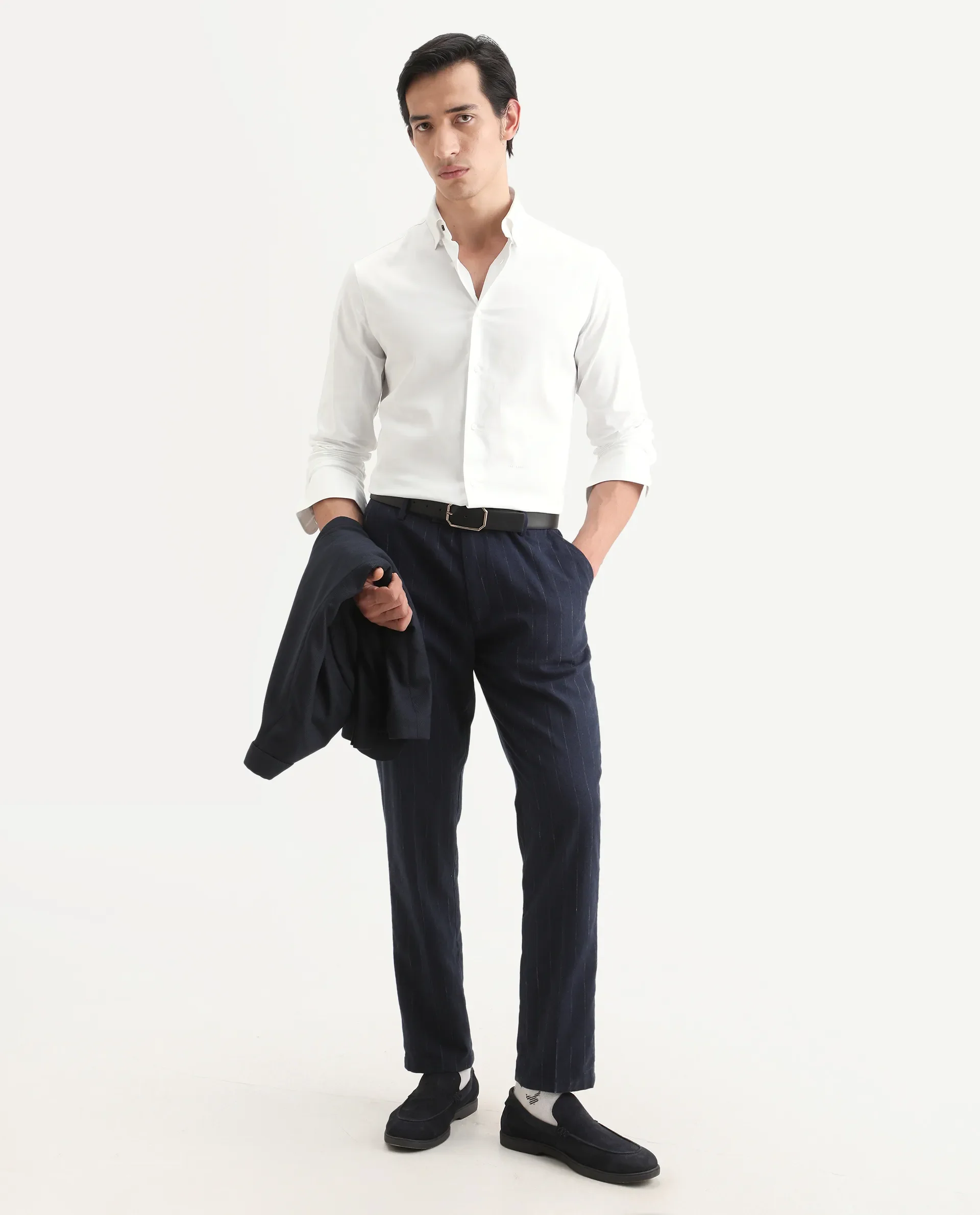 Rare Rabbit Men's Como-27 White Cotton Blend Fabric Full Sleeve Spread Collar Regular Fit Plain Shirt - Image 2