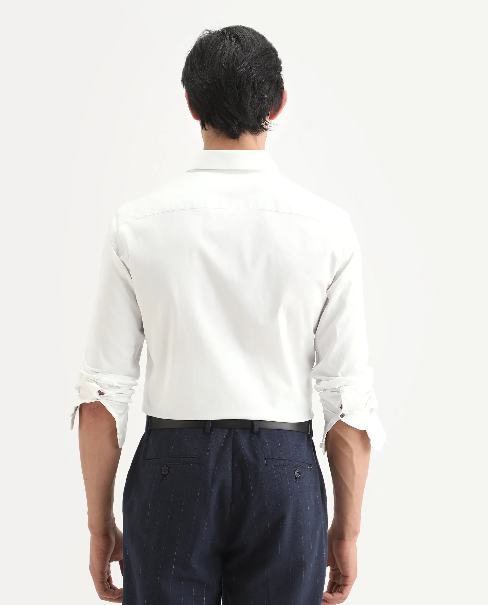 Rare Rabbit Men's Como-27 White Cotton Blend Fabric Full Sleeve Spread Collar Regular Fit Plain Shirt - Image 7
