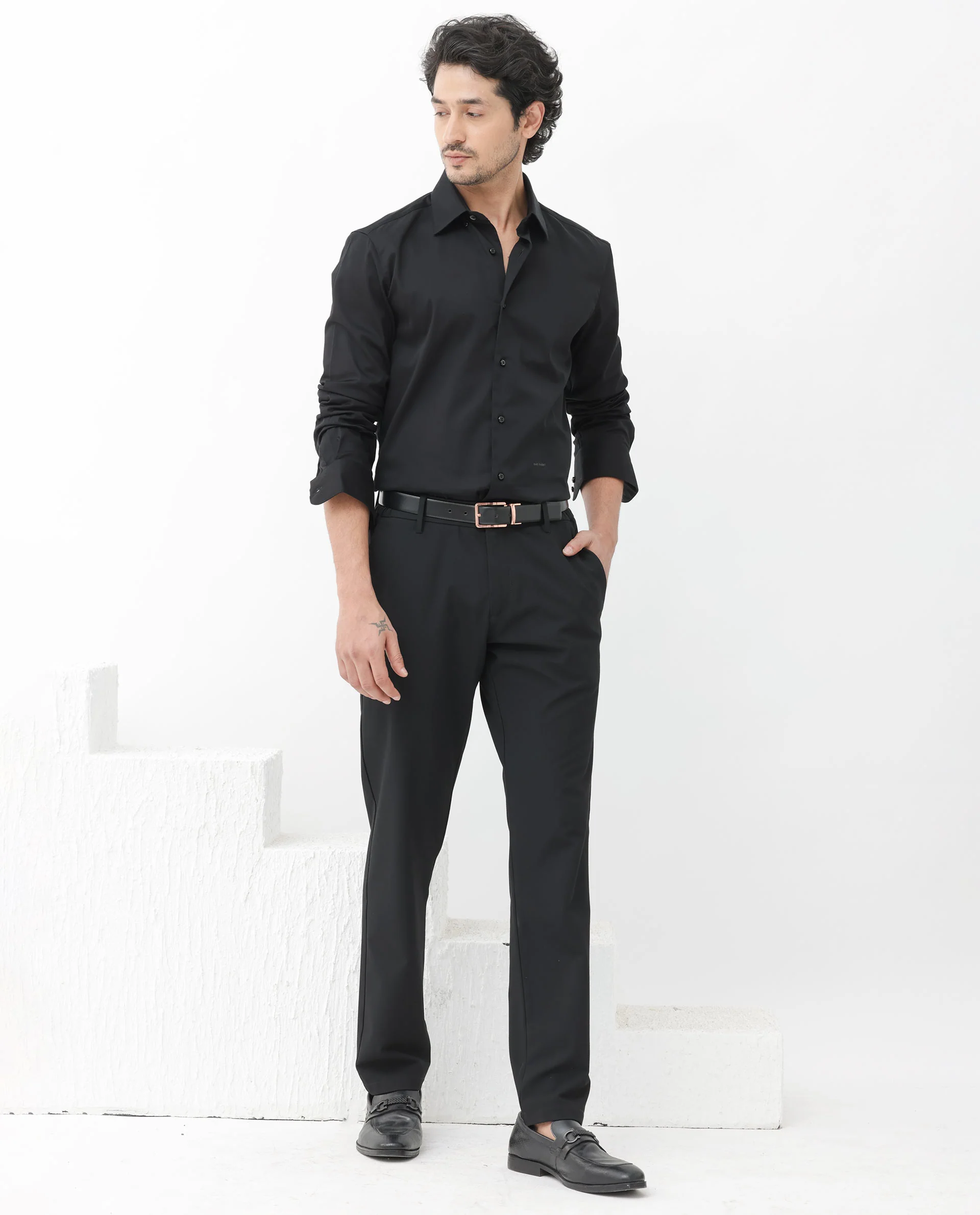 Rare Rabbit Men's Como-4 Black Cotton Plain Regular Fit Full Sleeve Collared Shirt - Image 2