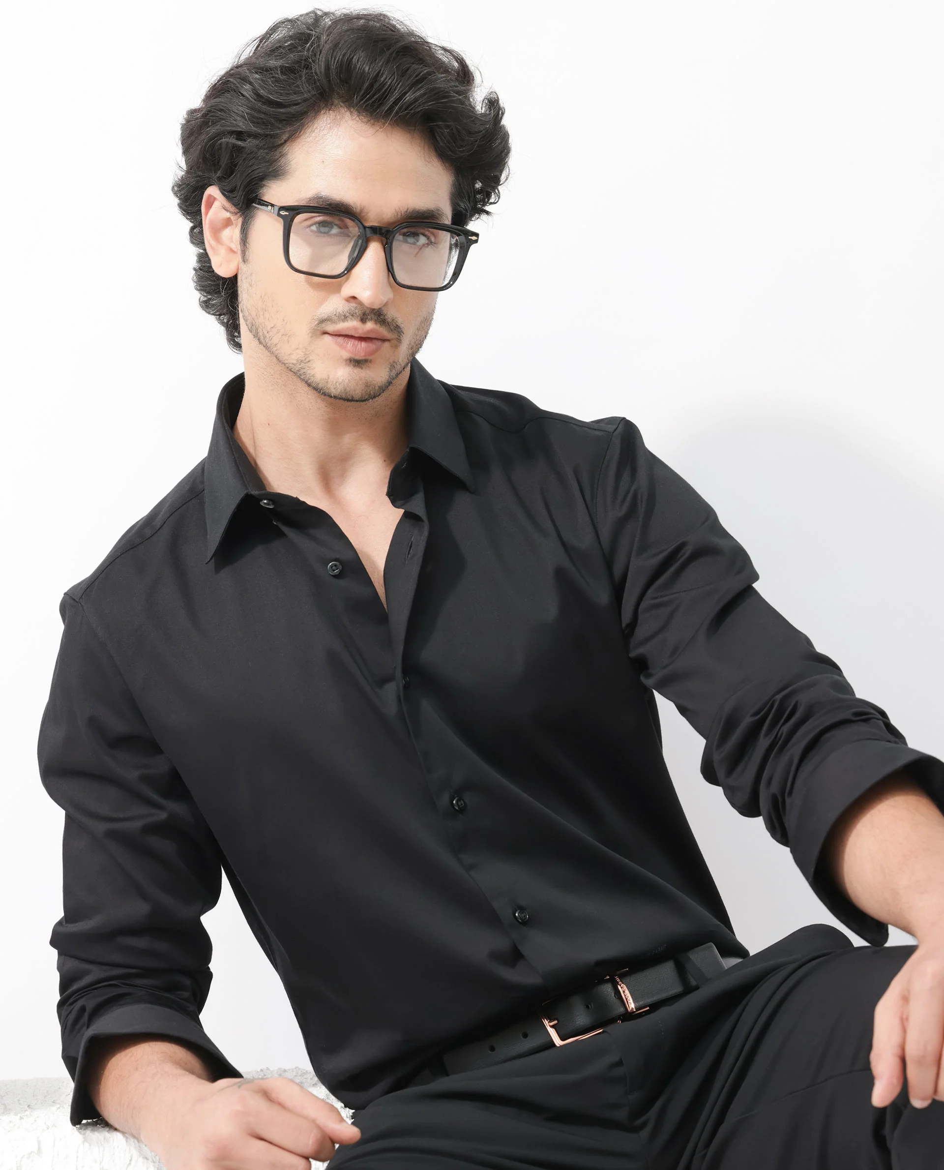Rare Rabbit Men's Como-4 Black Cotton Plain Regular Fit Full Sleeve Collared Shirt - Image 3