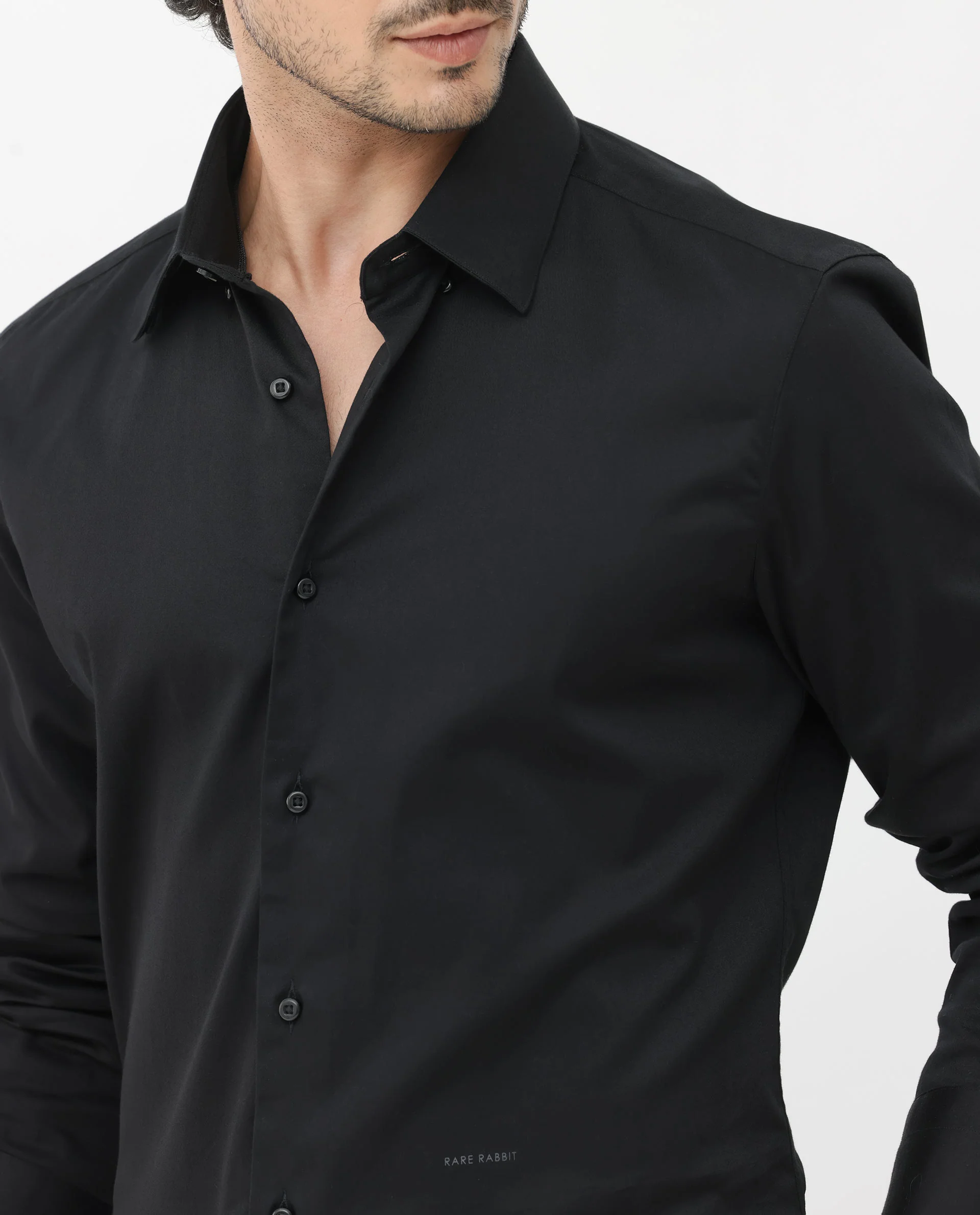 Rare Rabbit Men's Como-4 Black Cotton Plain Regular Fit Full Sleeve Collared Shirt - Image 5