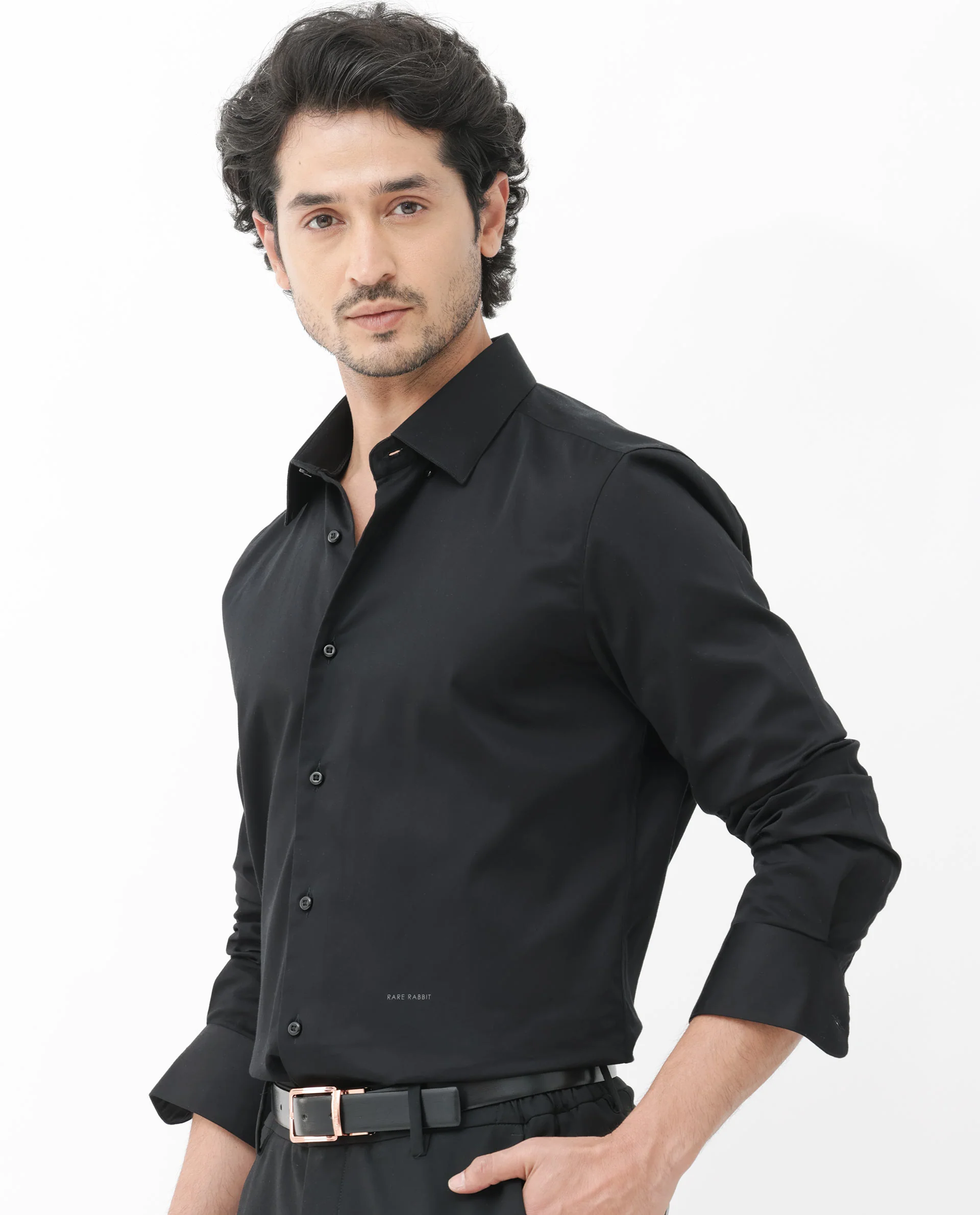 Rare Rabbit Men's Como-4 Black Cotton Plain Regular Fit Full Sleeve Collared Shirt - Image 6