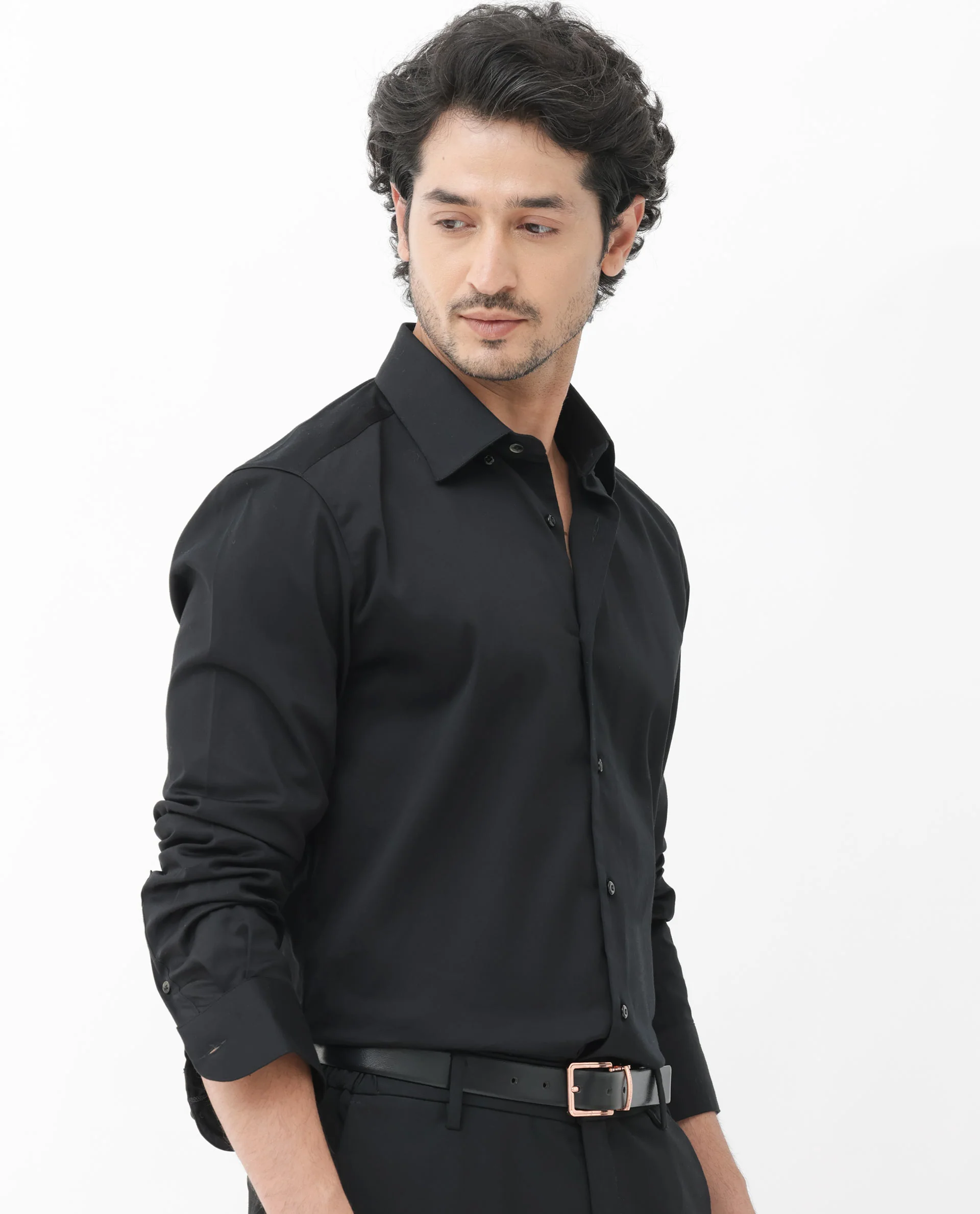 Rare Rabbit Men's Como-4 Black Cotton Plain Regular Fit Full Sleeve Collared Shirt - Image 8