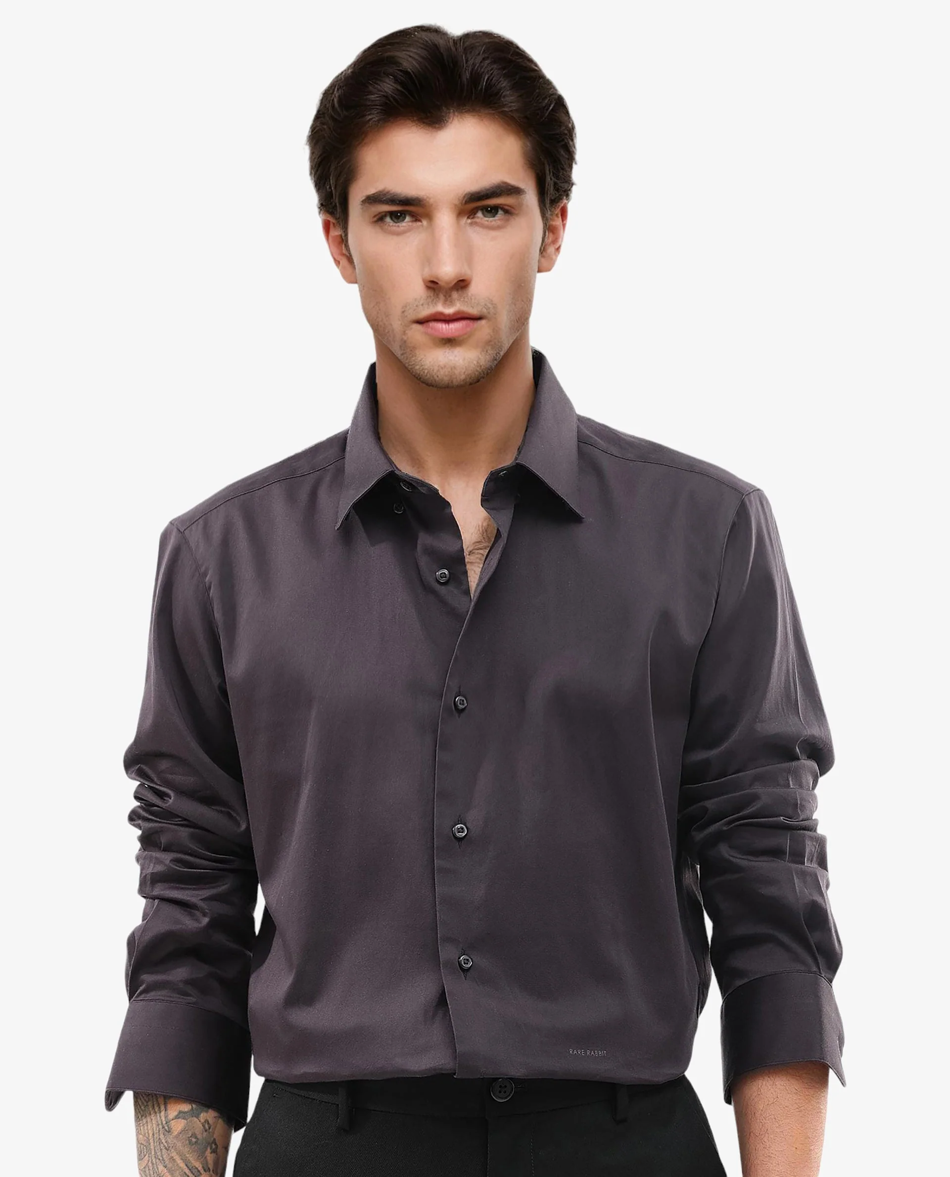 Rare Rabbit Men's Como-4 Dark Purple Cotton Plain Regular Fit Full Sleeve Collared Shirt - Image 10