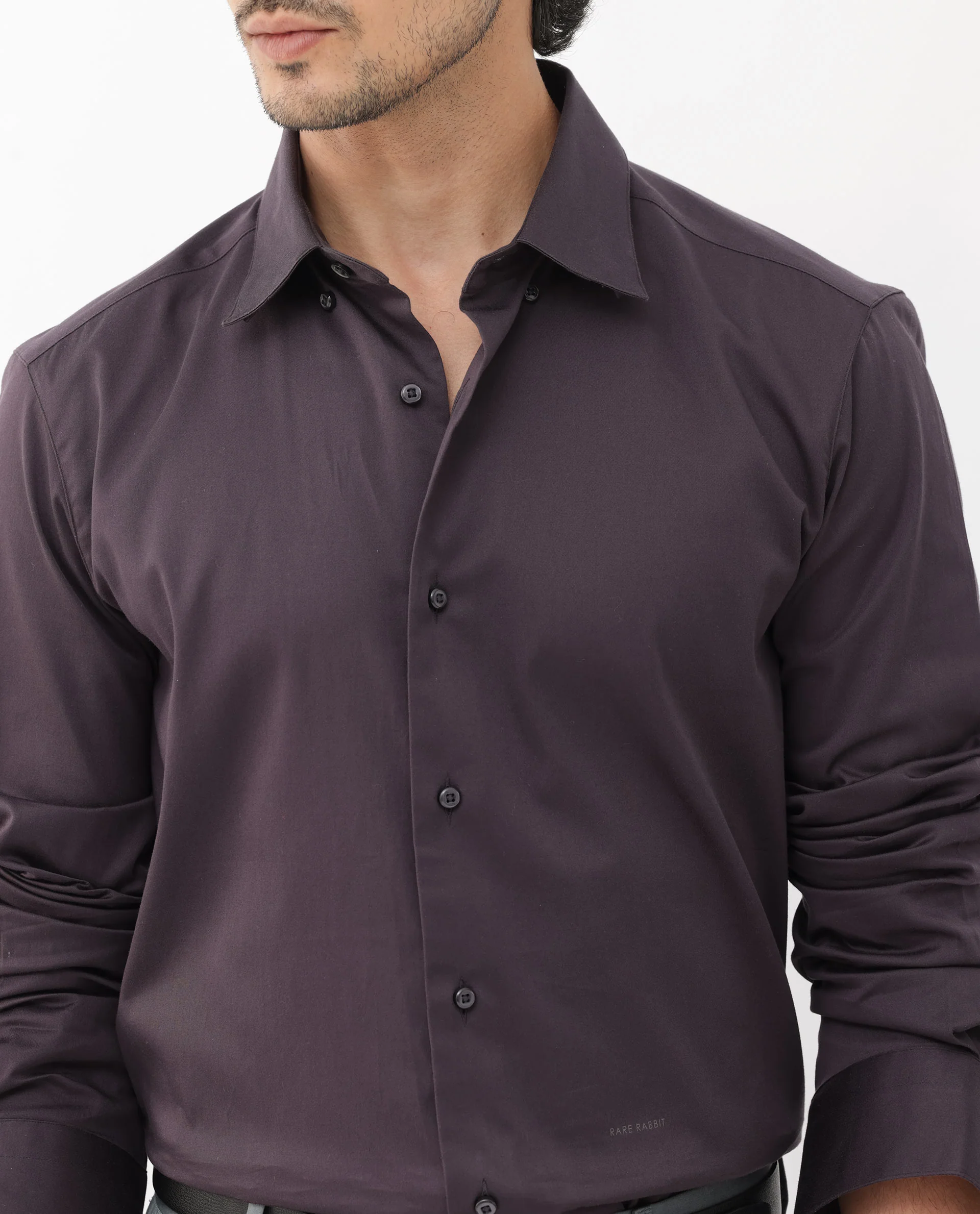 Rare Rabbit Men's Como-4 Dark Purple Cotton Plain Regular Fit Full Sleeve Collared Shirt - Image 4