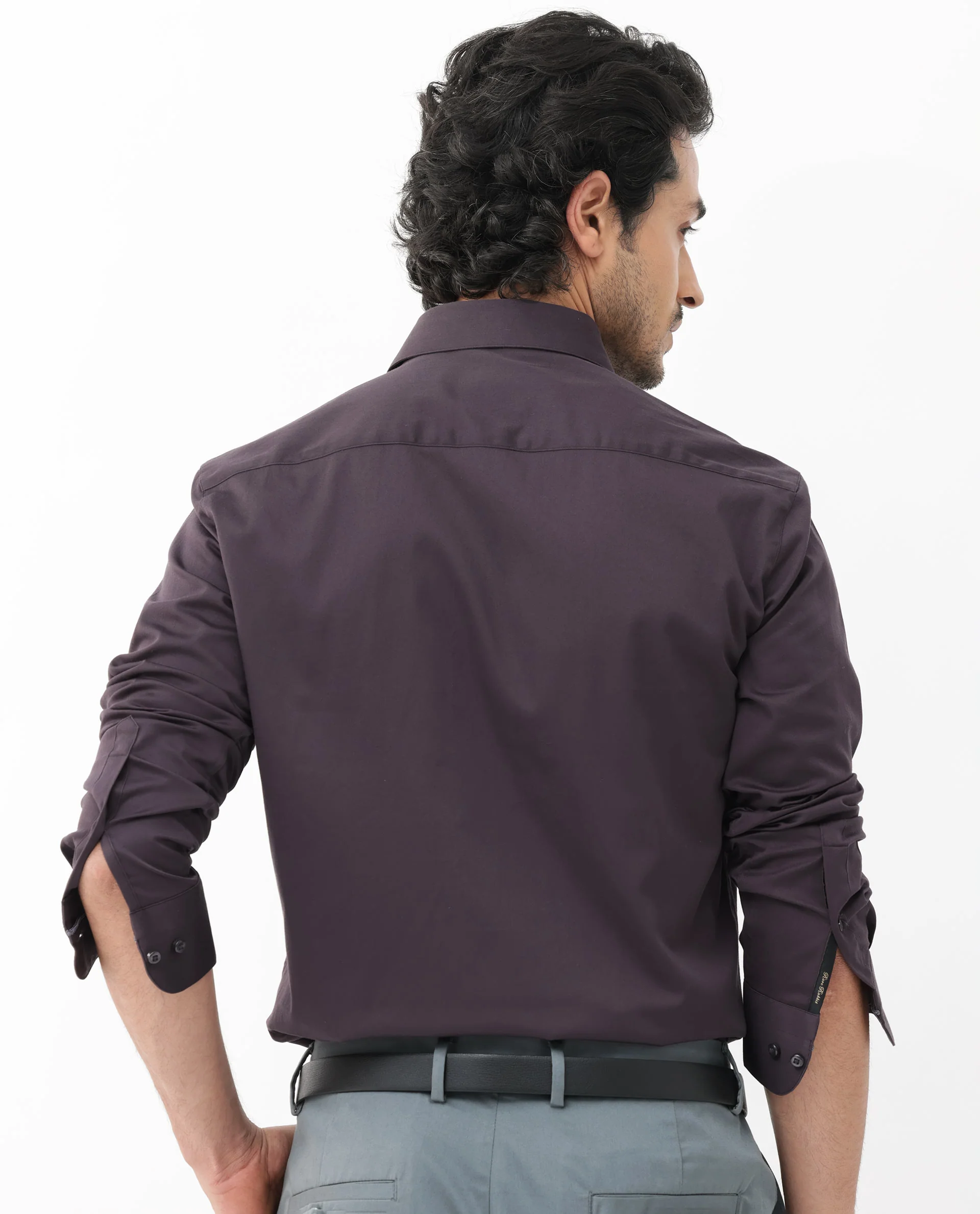 Rare Rabbit Men's Como-4 Dark Purple Cotton Plain Regular Fit Full Sleeve Collared Shirt - Image 9