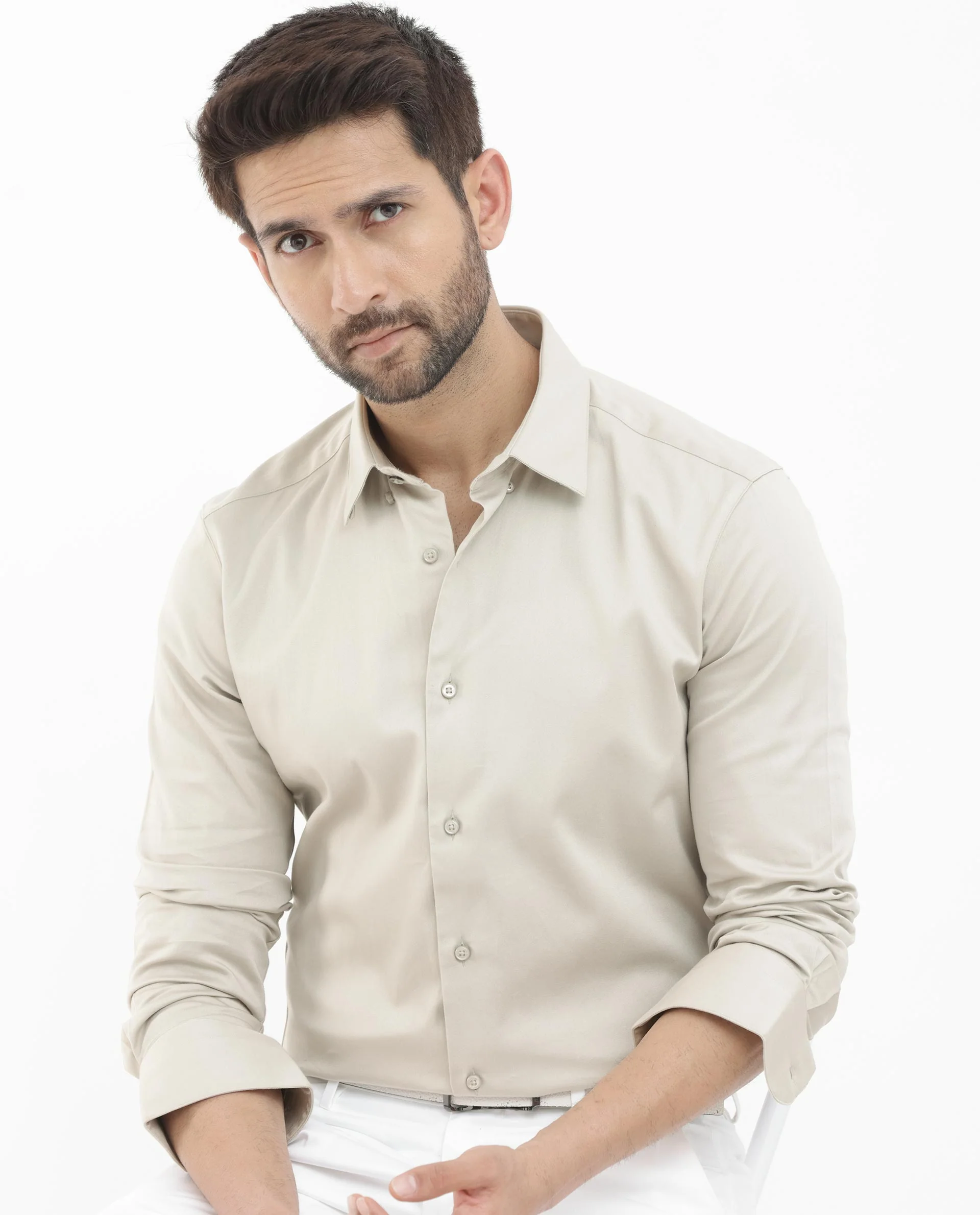 Rare Rabbit Men's Como 4 Dusky Beige Cotton Plain Regular Fit Full Sleeve Collared Shirt - Image 10