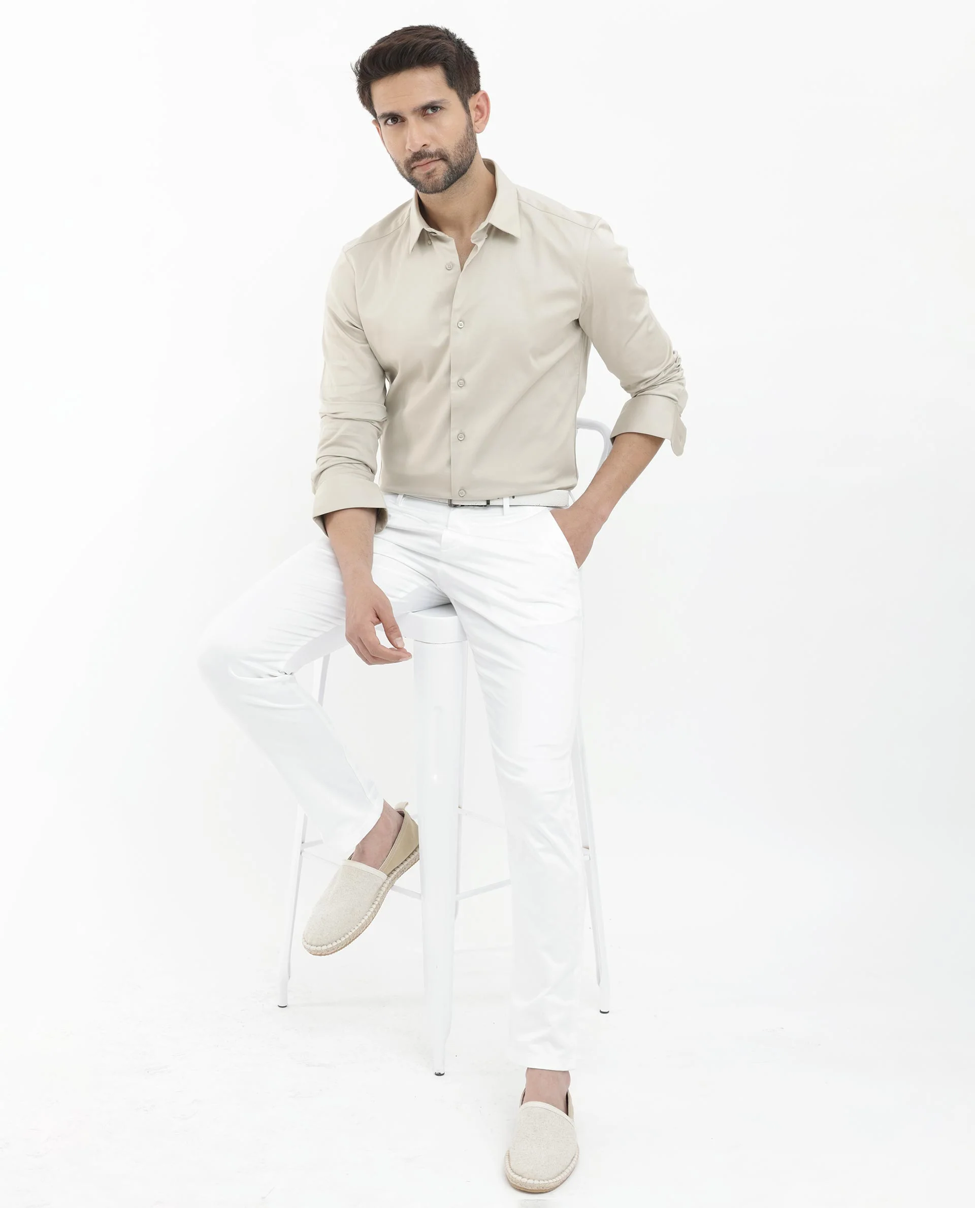 Rare Rabbit Men's Como 4 Dusky Beige Cotton Plain Regular Fit Full Sleeve Collared Shirt - Image 2