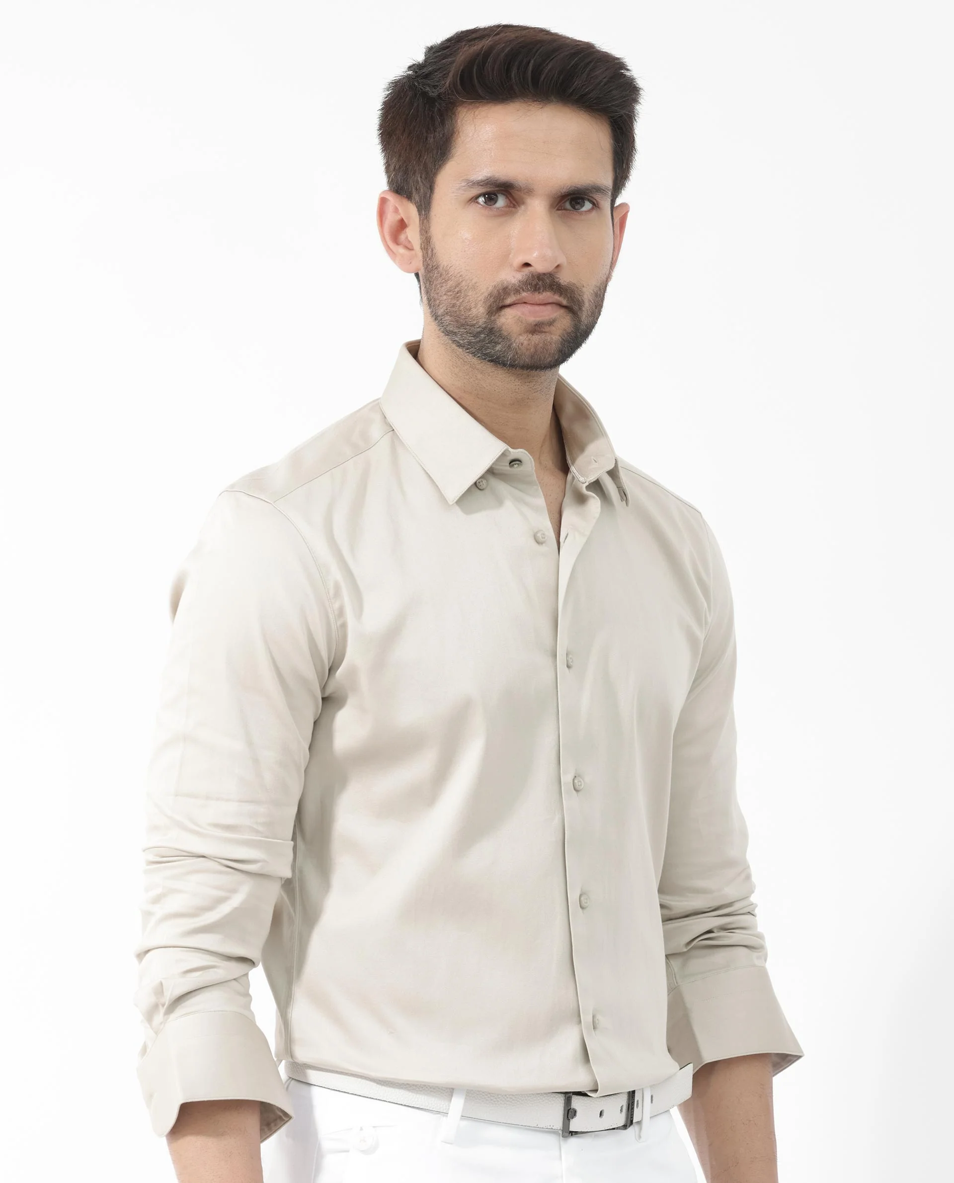 Rare Rabbit Men's Como 4 Dusky Beige Cotton Plain Regular Fit Full Sleeve Collared Shirt - Image 3