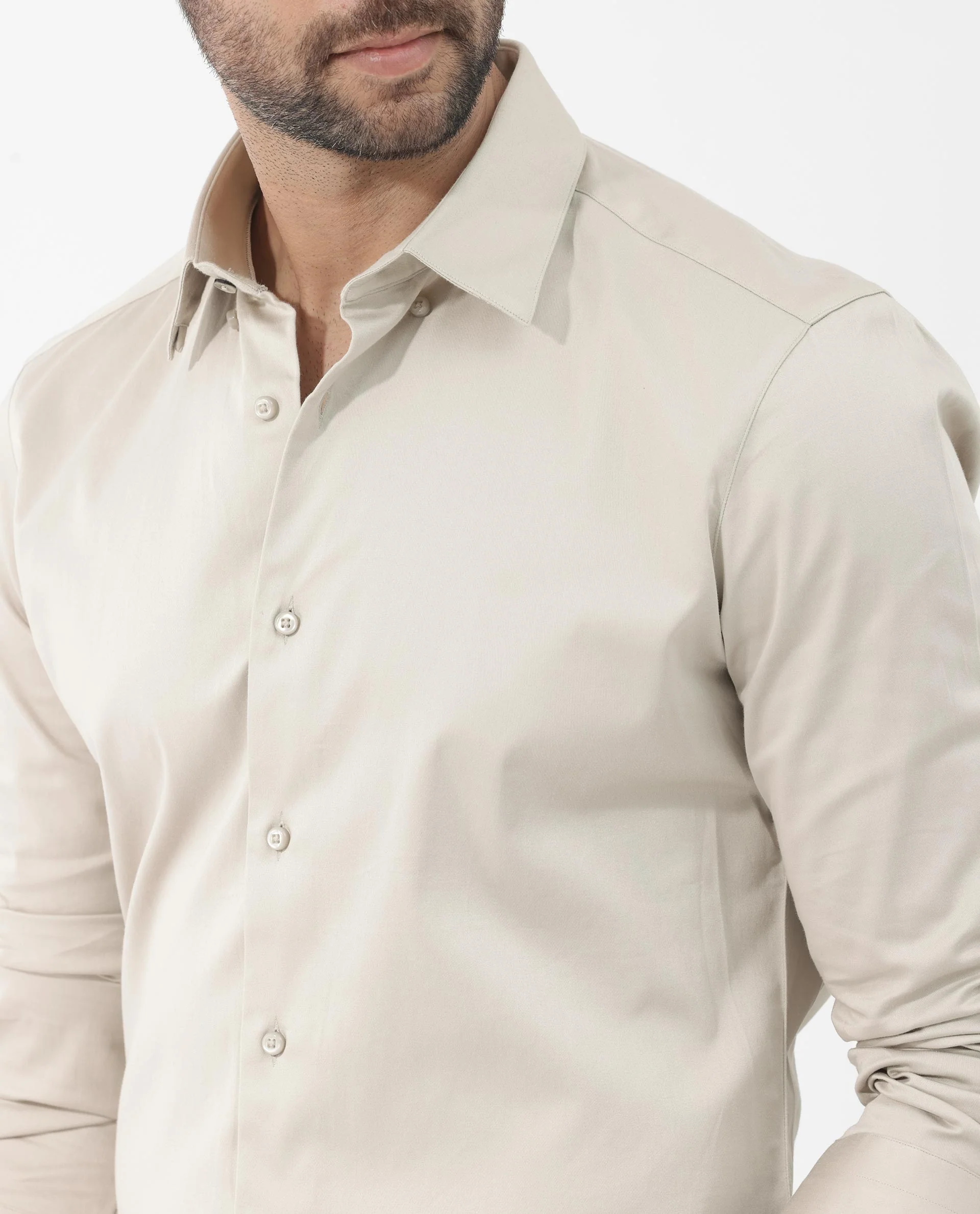 Rare Rabbit Men's Como 4 Dusky Beige Cotton Plain Regular Fit Full Sleeve Collared Shirt - Image 5