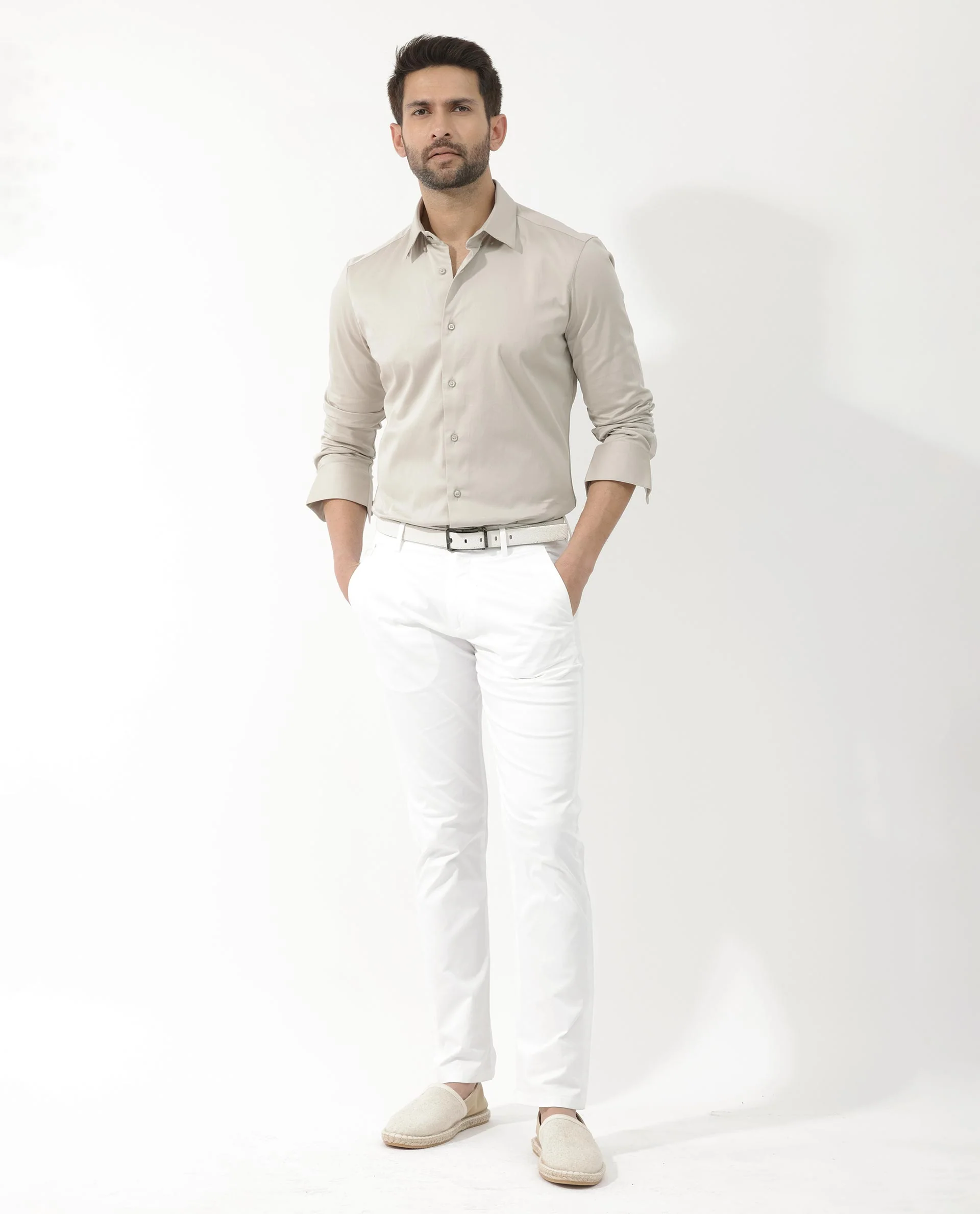 Rare Rabbit Men's Como 4 Dusky Beige Cotton Plain Regular Fit Full Sleeve Collared Shirt - Image 7