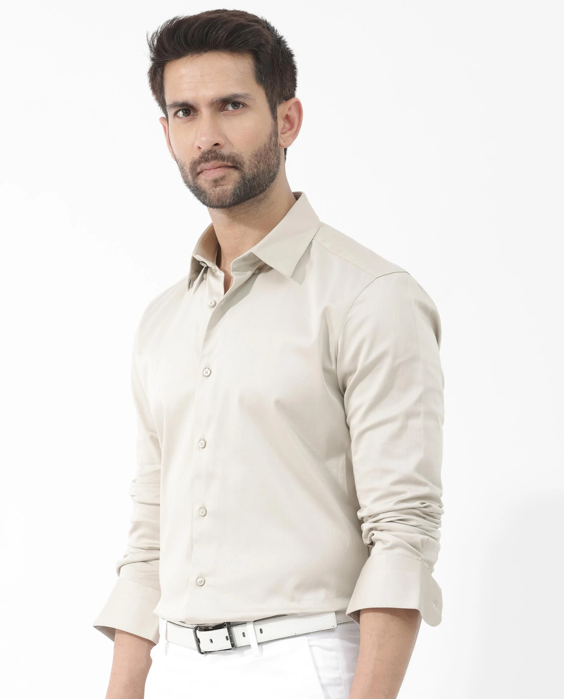 Rare Rabbit Men's Como 4 Dusky Beige Cotton Plain Regular Fit Full Sleeve Collared Shirt - Image 8