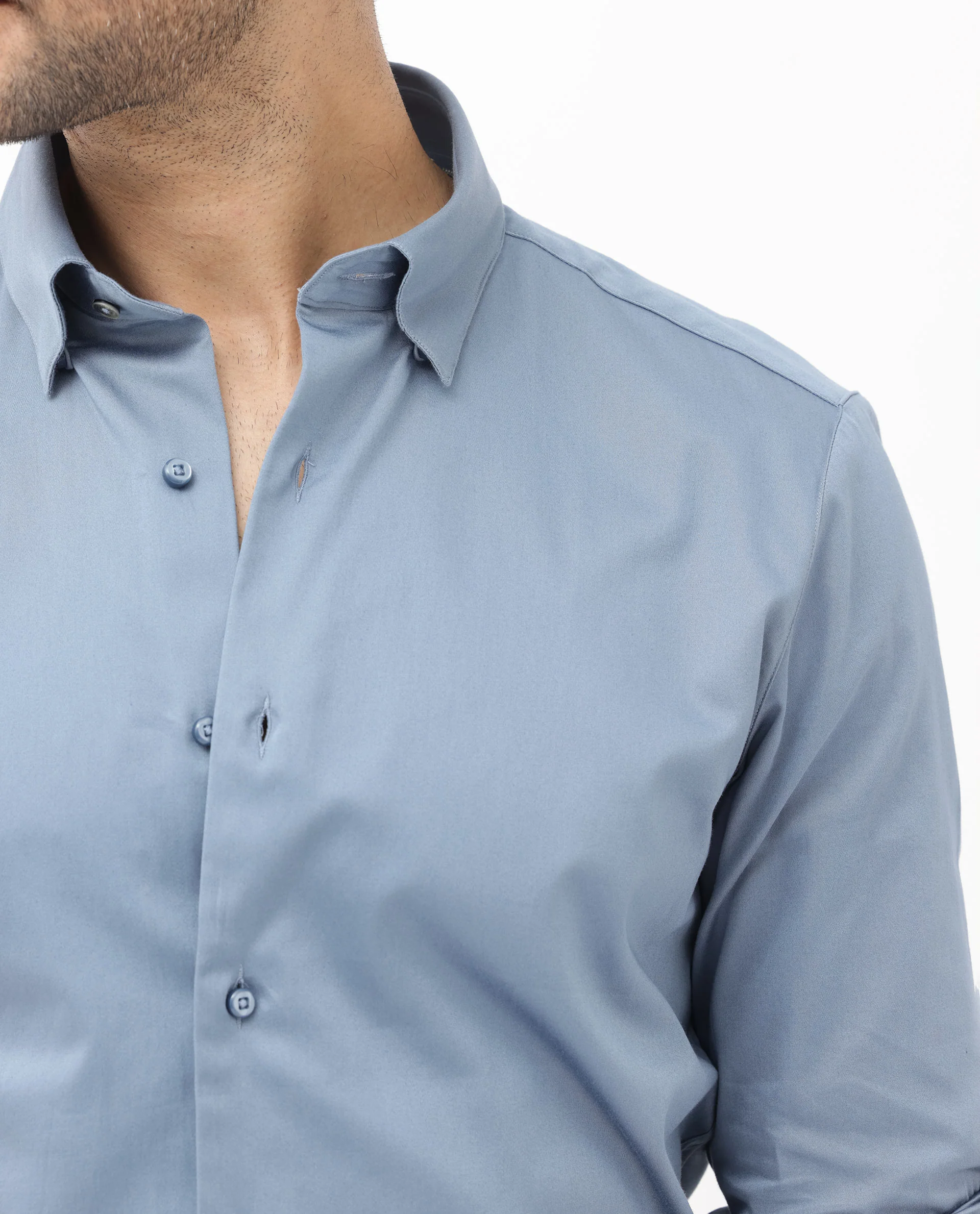 Rare Rabbit Men's Como4 Dusky Blue Cotton Plain Regular Fit Full Sleeve Collared Shirt - Image 5