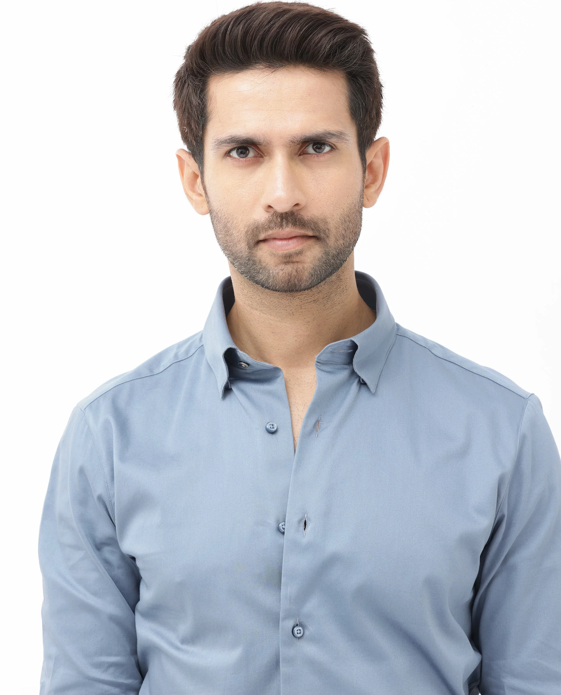 Rare Rabbit Men's Como4 Dusky Blue Cotton Plain Regular Fit Full Sleeve Collared Shirt - Image 7
