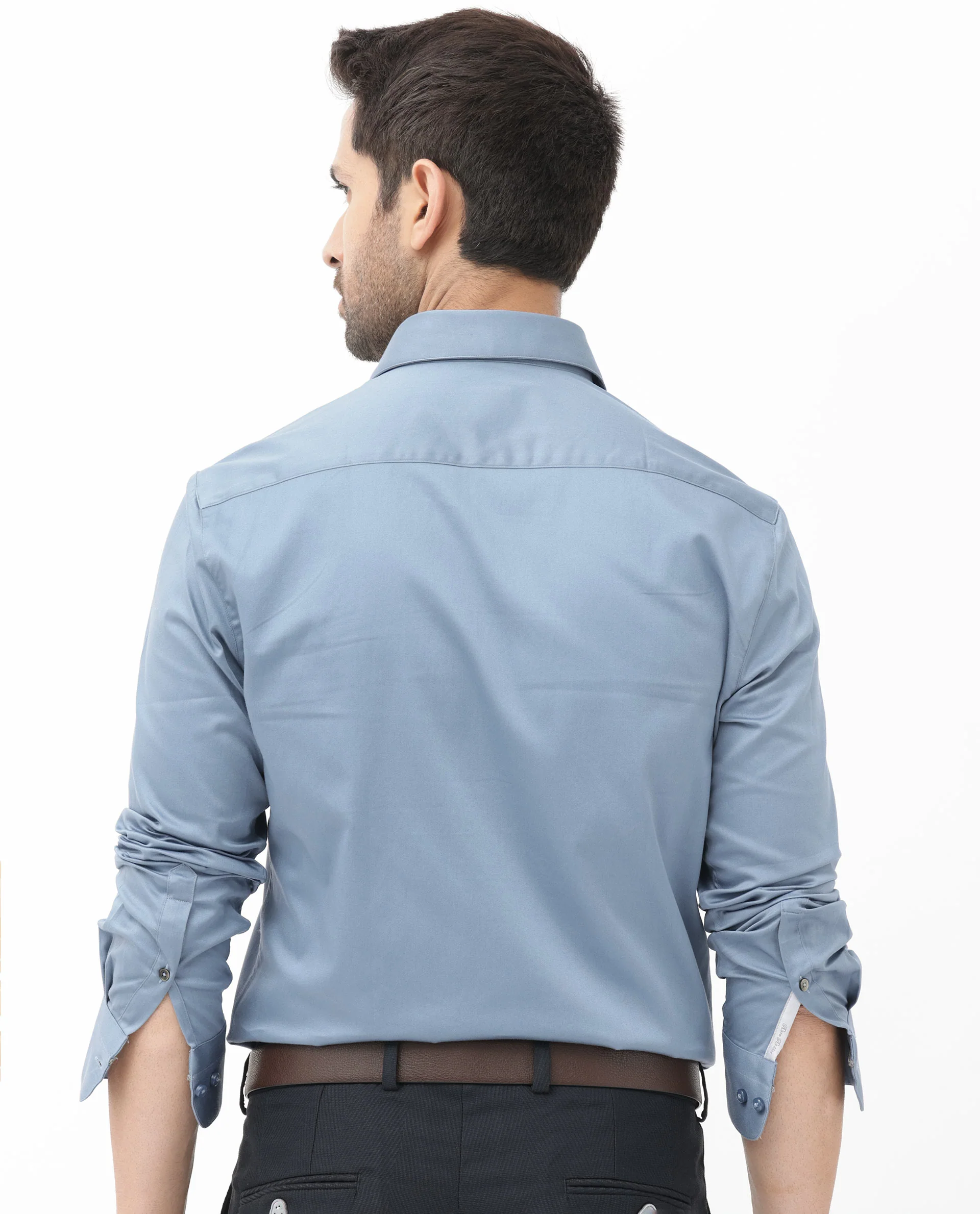 Rare Rabbit Men's Como4 Dusky Blue Cotton Plain Regular Fit Full Sleeve Collared Shirt - Image 8