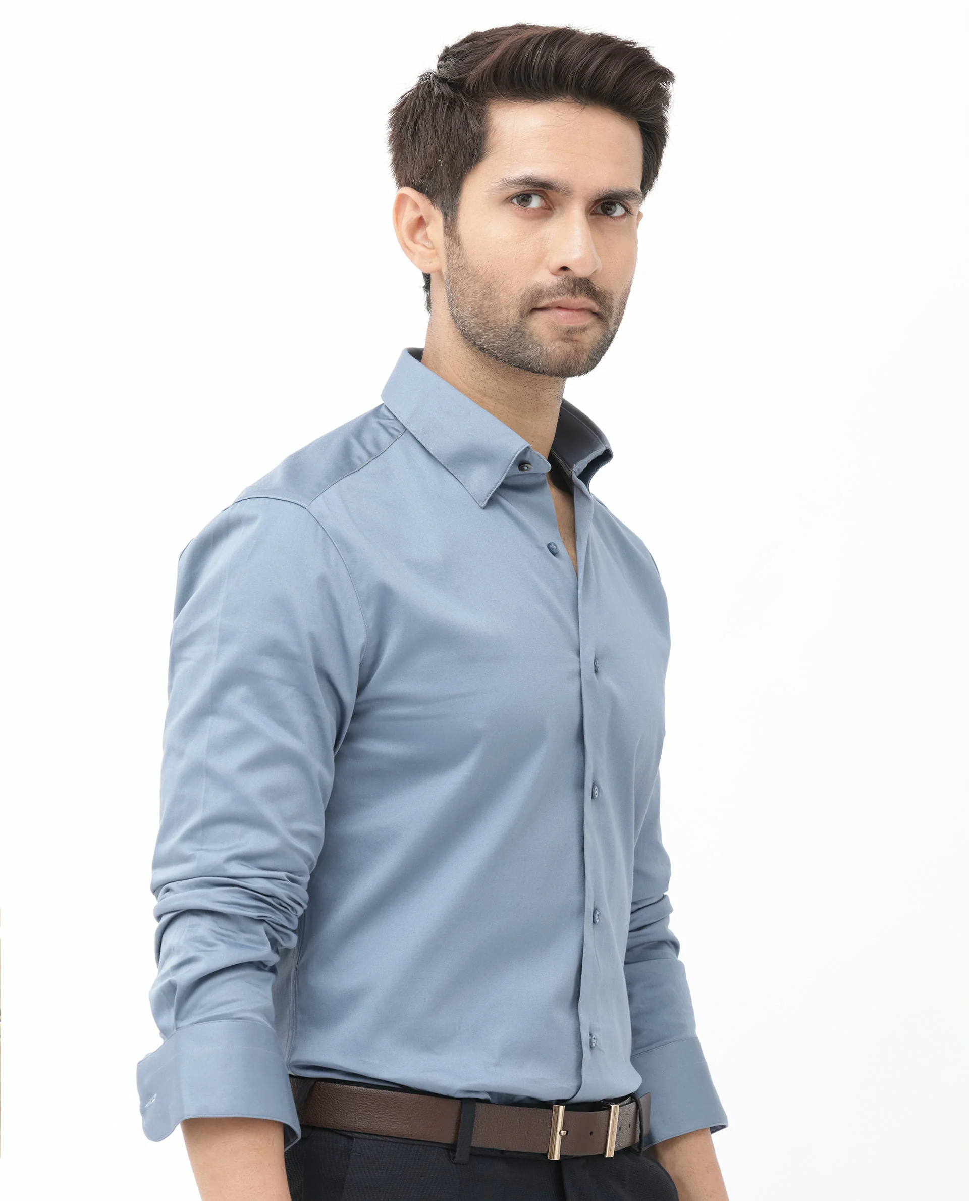 Rare Rabbit Men's Como4 Dusky Blue Cotton Plain Regular Fit Full Sleeve Collared Shirt - Image 9