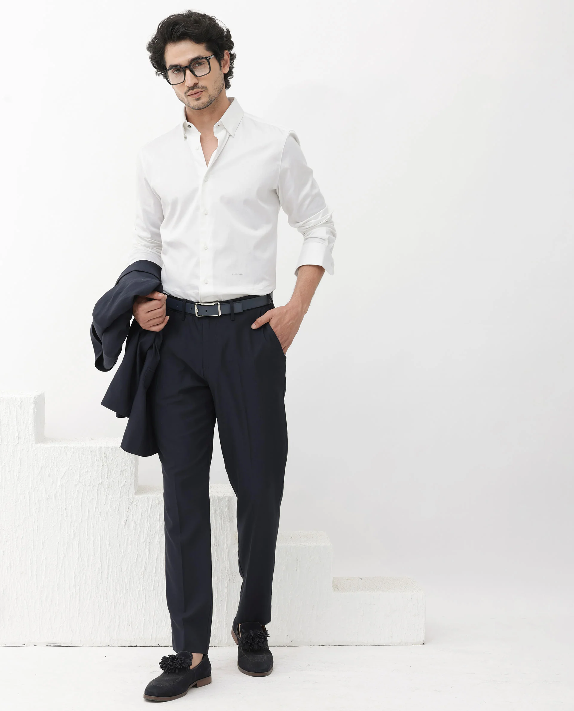 Rare Rabbit Men's Como-4 White Cotton Plain Regular Fit Full Sleeve Collared Shirt - Image 2