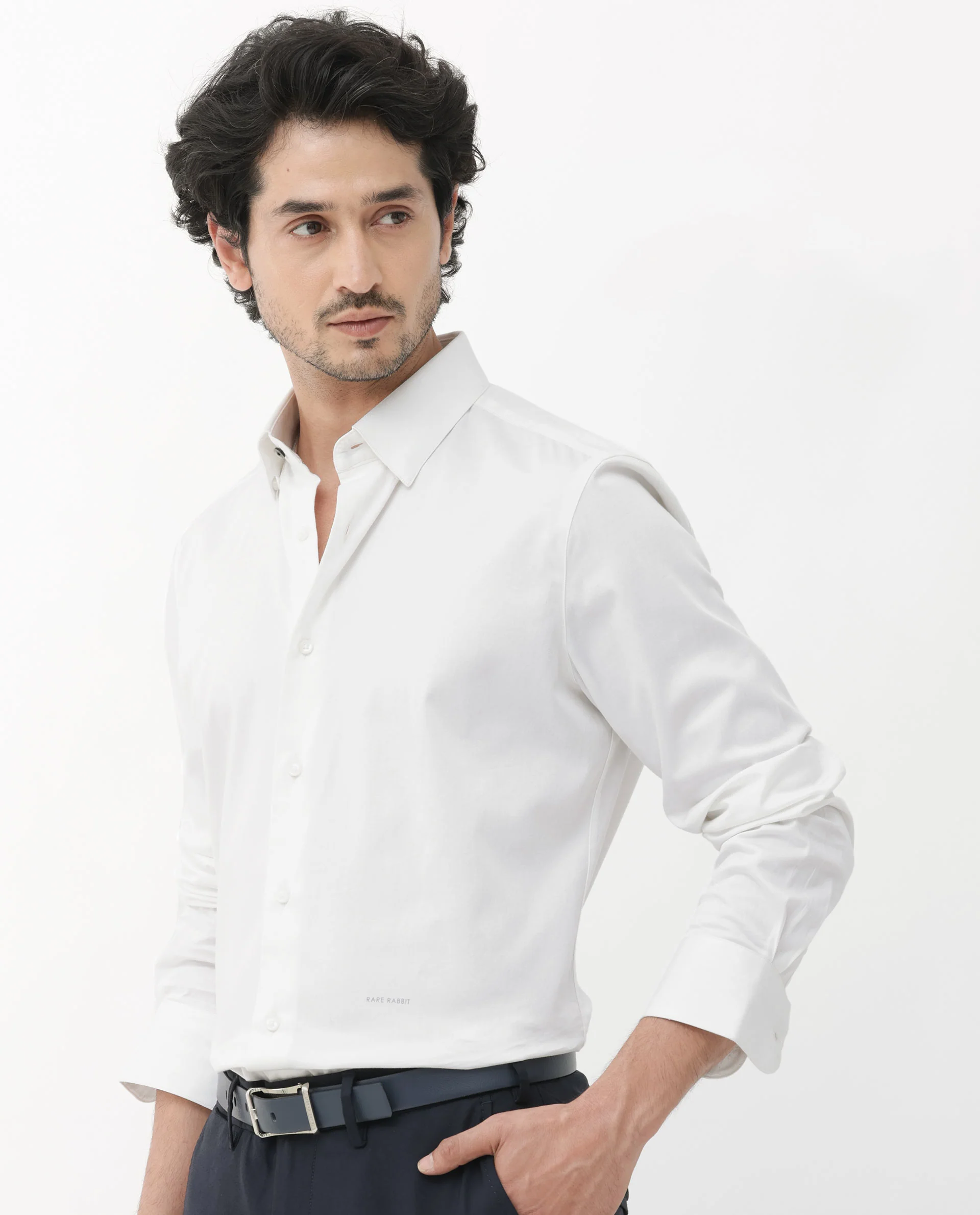 Rare Rabbit Men's Como-4 White Cotton Plain Regular Fit Full Sleeve Collared Shirt - Image 7