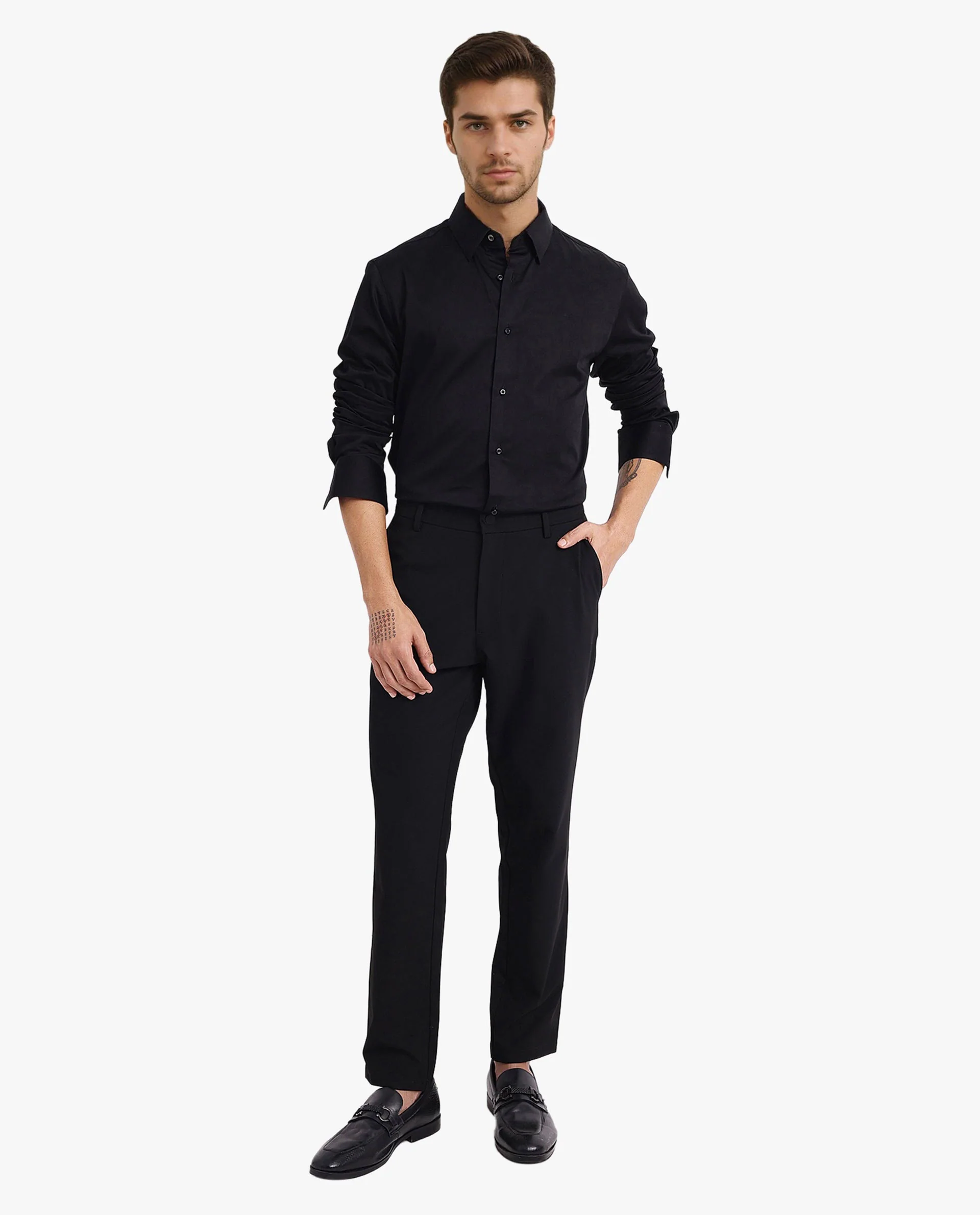 Rare Rabbit Men's Como-5 Black Satin Plain Regular Fit Full Sleeve Collared Shirt - Image 4