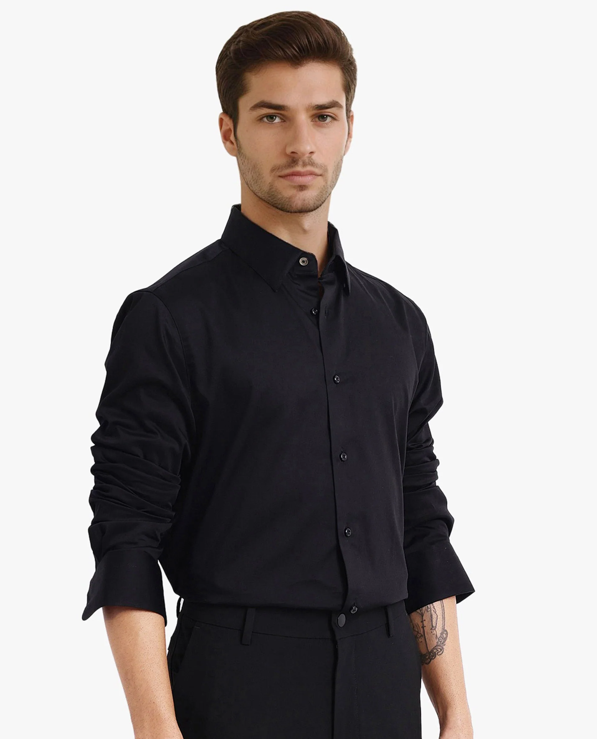 Rare Rabbit Men's Como-5 Black Satin Plain Regular Fit Full Sleeve Collared Shirt - Image 5