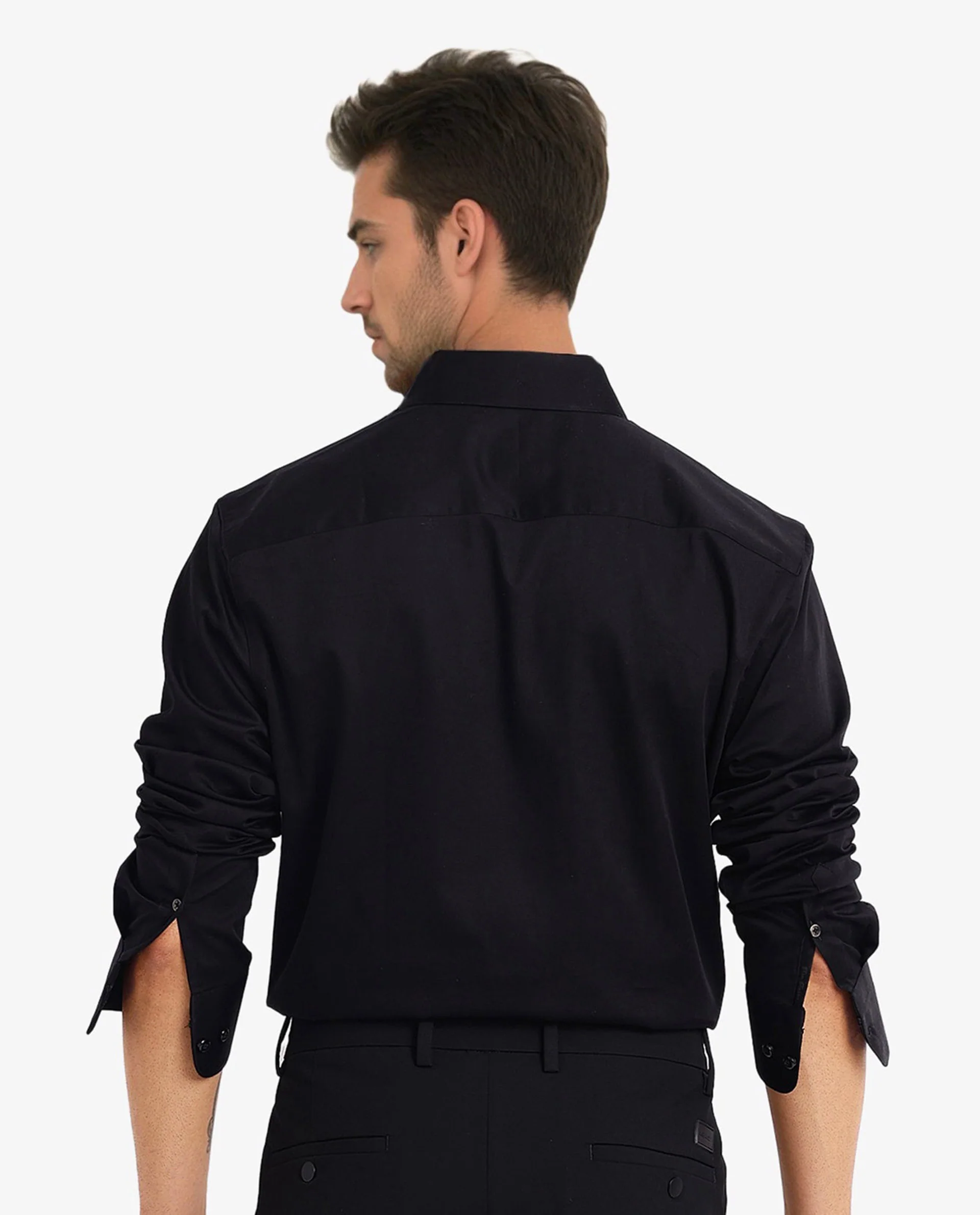 Rare Rabbit Men's Como-5 Black Satin Plain Regular Fit Full Sleeve Collared Shirt - Image 6