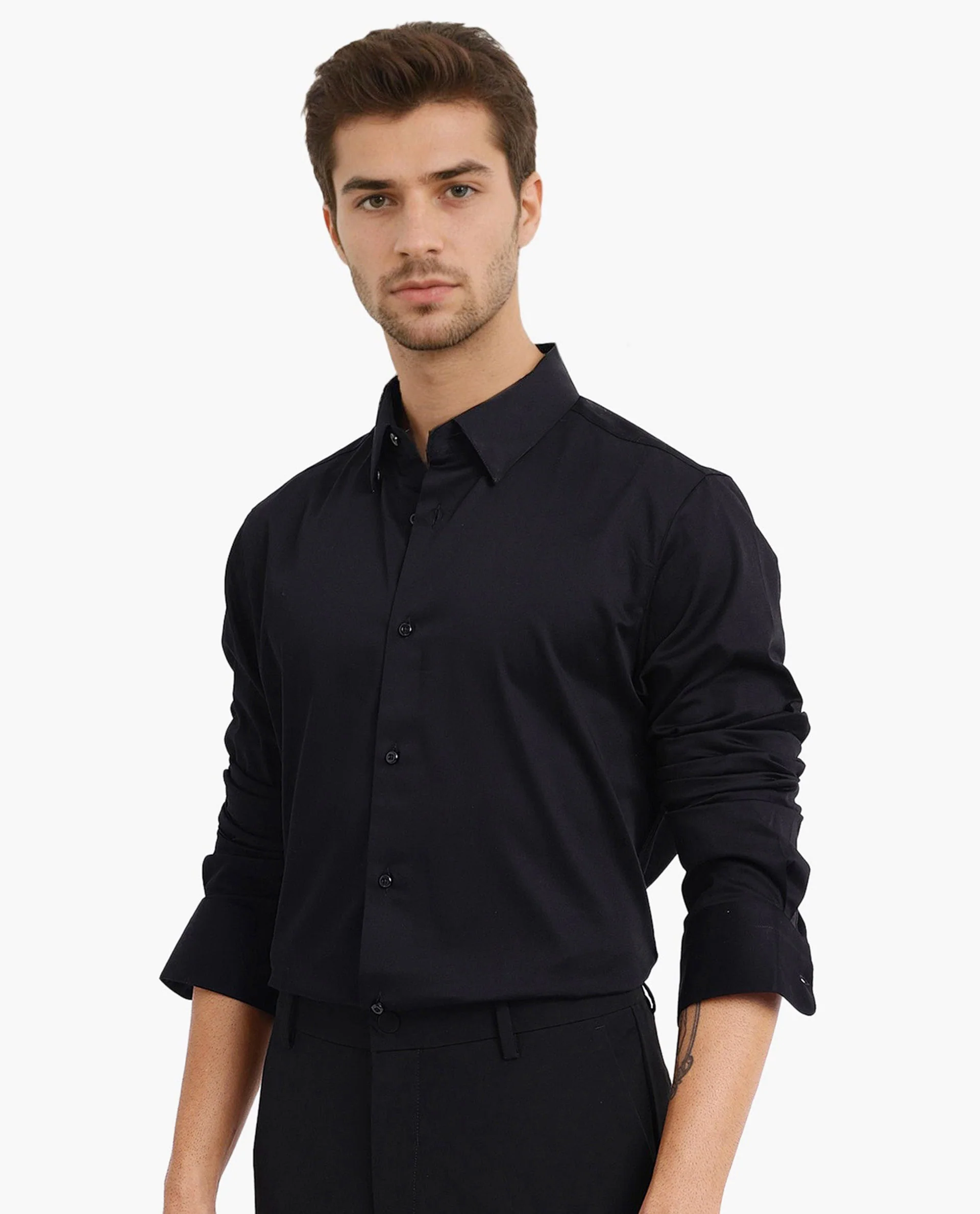 Rare Rabbit Men's Como-5 Black Satin Plain Regular Fit Full Sleeve Collared Shirt - Image 7