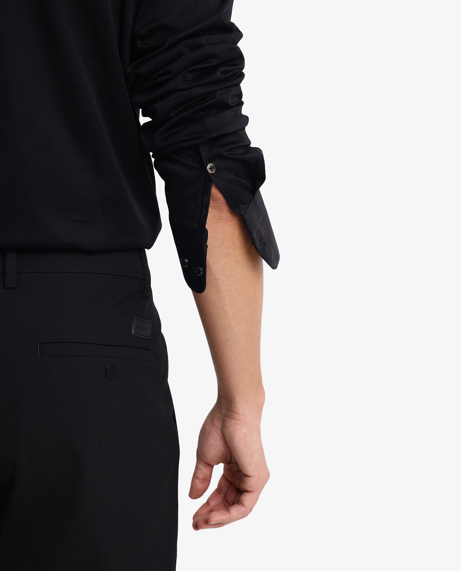 Rare Rabbit Men's Como-5 Black Satin Plain Regular Fit Full Sleeve Collared Shirt - Image 8