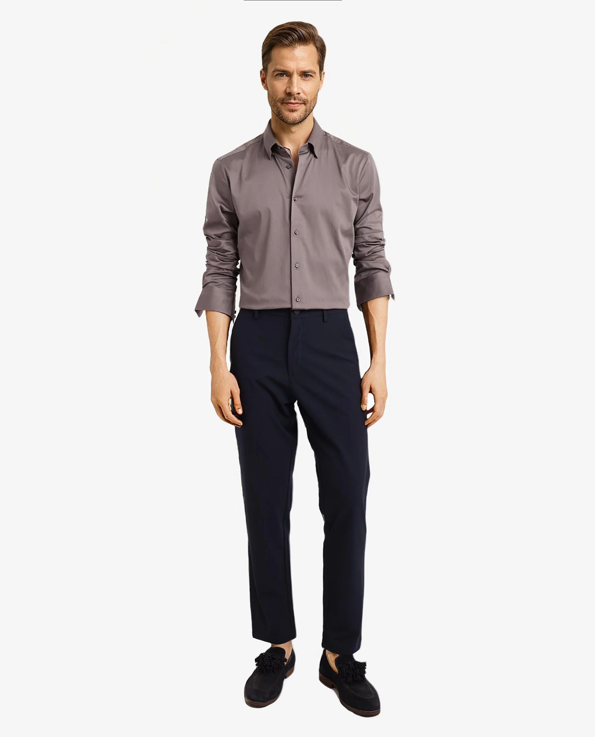 Rare Rabbit Men's Como-5 Dusky Grey Satin Plain Regular Fit Full Sleeve Collared Shirt - Image 2