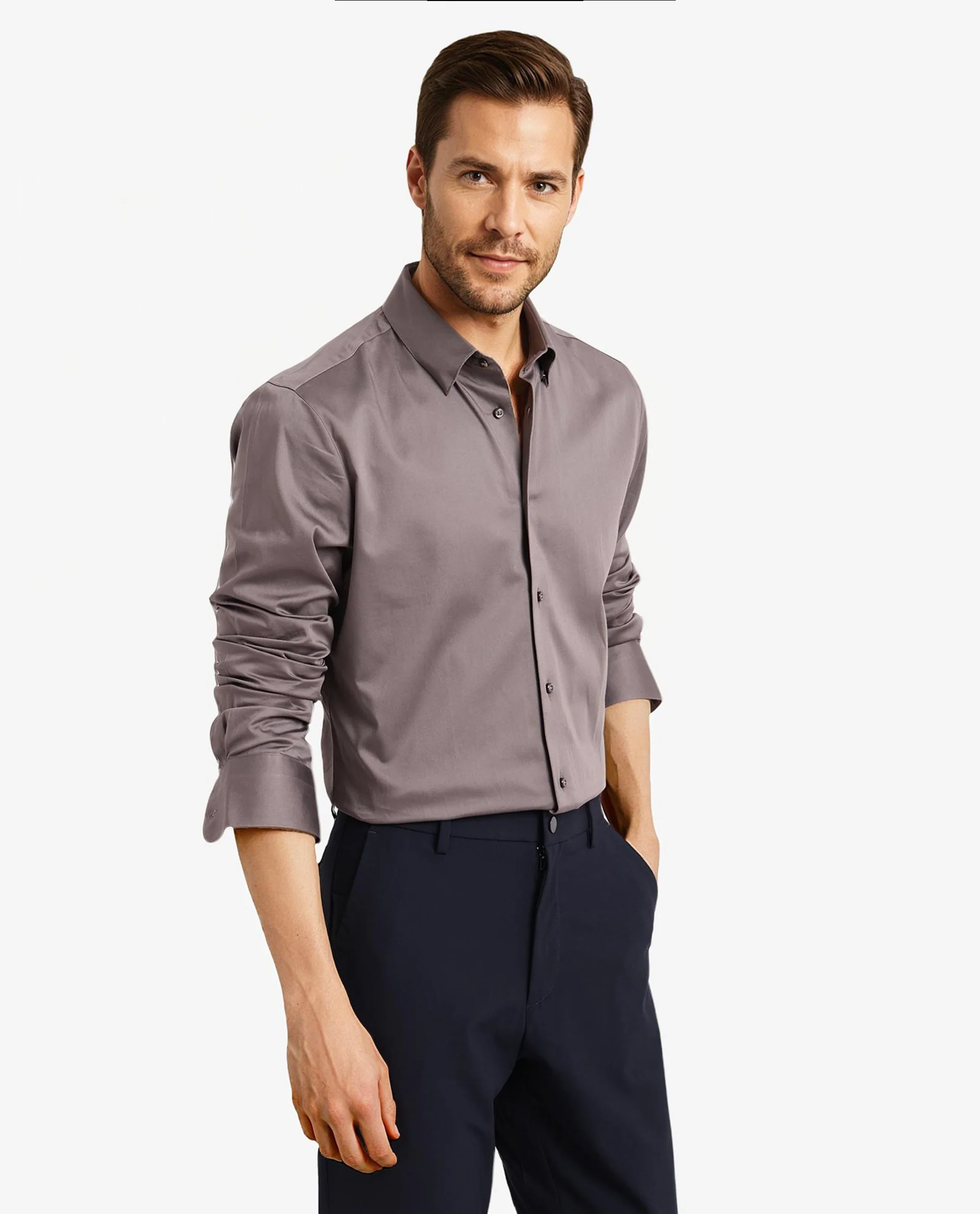 Rare Rabbit Men's Como-5 Dusky Grey Satin Plain Regular Fit Full Sleeve Collared Shirt - Image 4