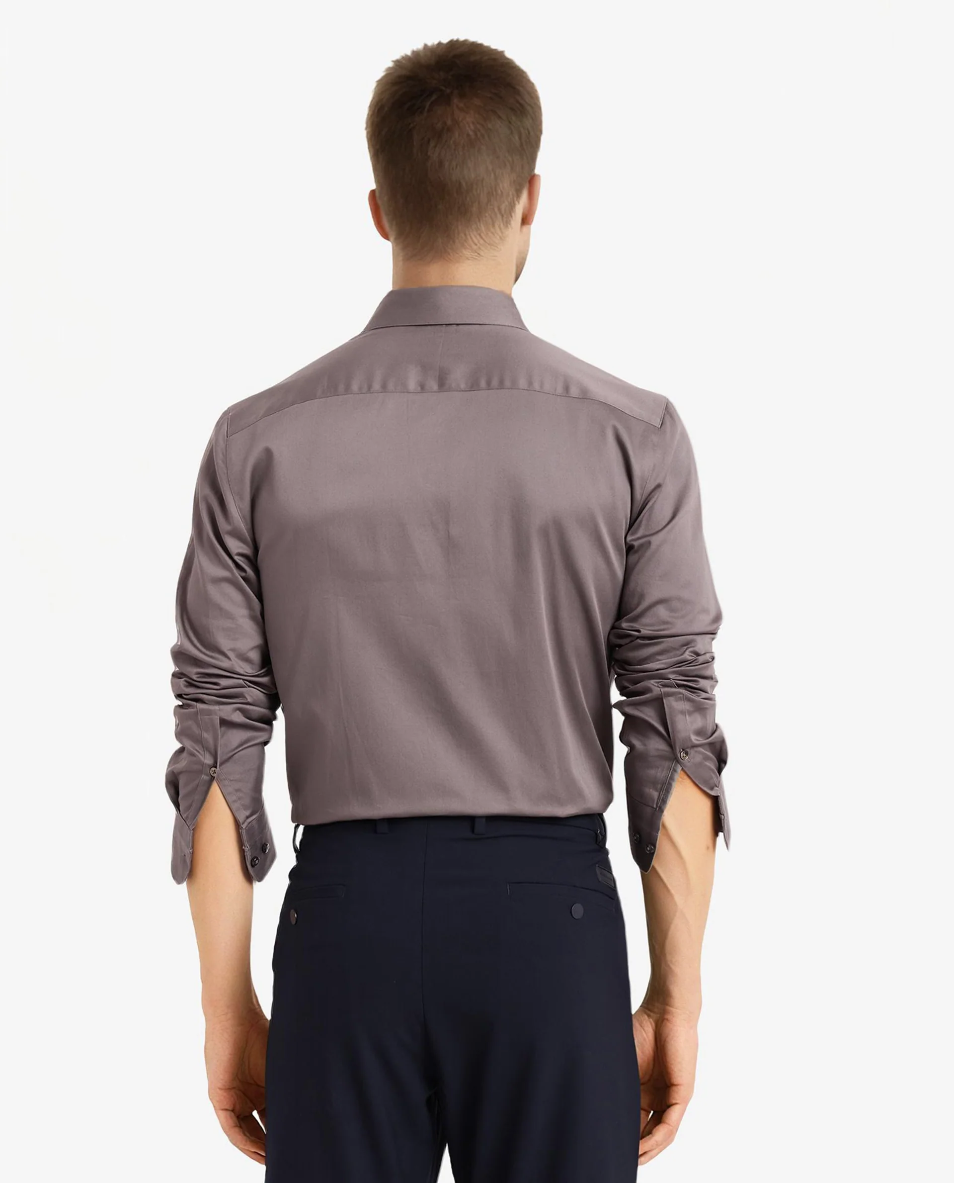 Rare Rabbit Men's Como-5 Dusky Grey Satin Plain Regular Fit Full Sleeve Collared Shirt - Image 5