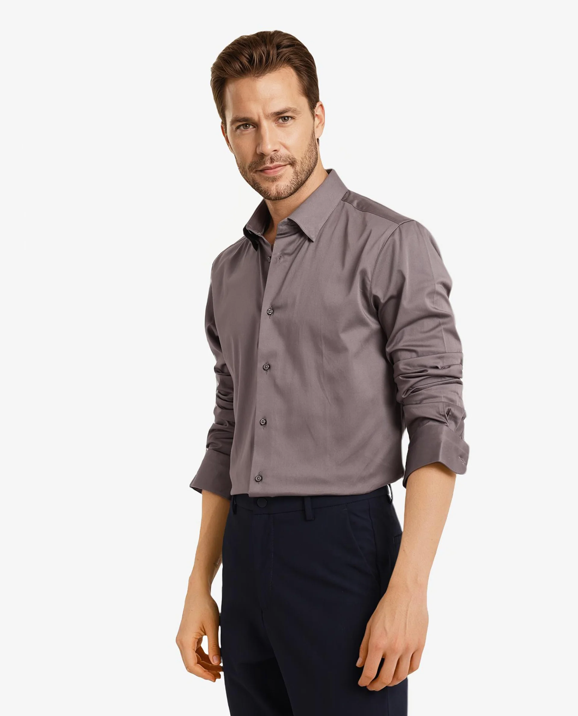 Rare Rabbit Men's Como-5 Dusky Grey Satin Plain Regular Fit Full Sleeve Collared Shirt - Image 6