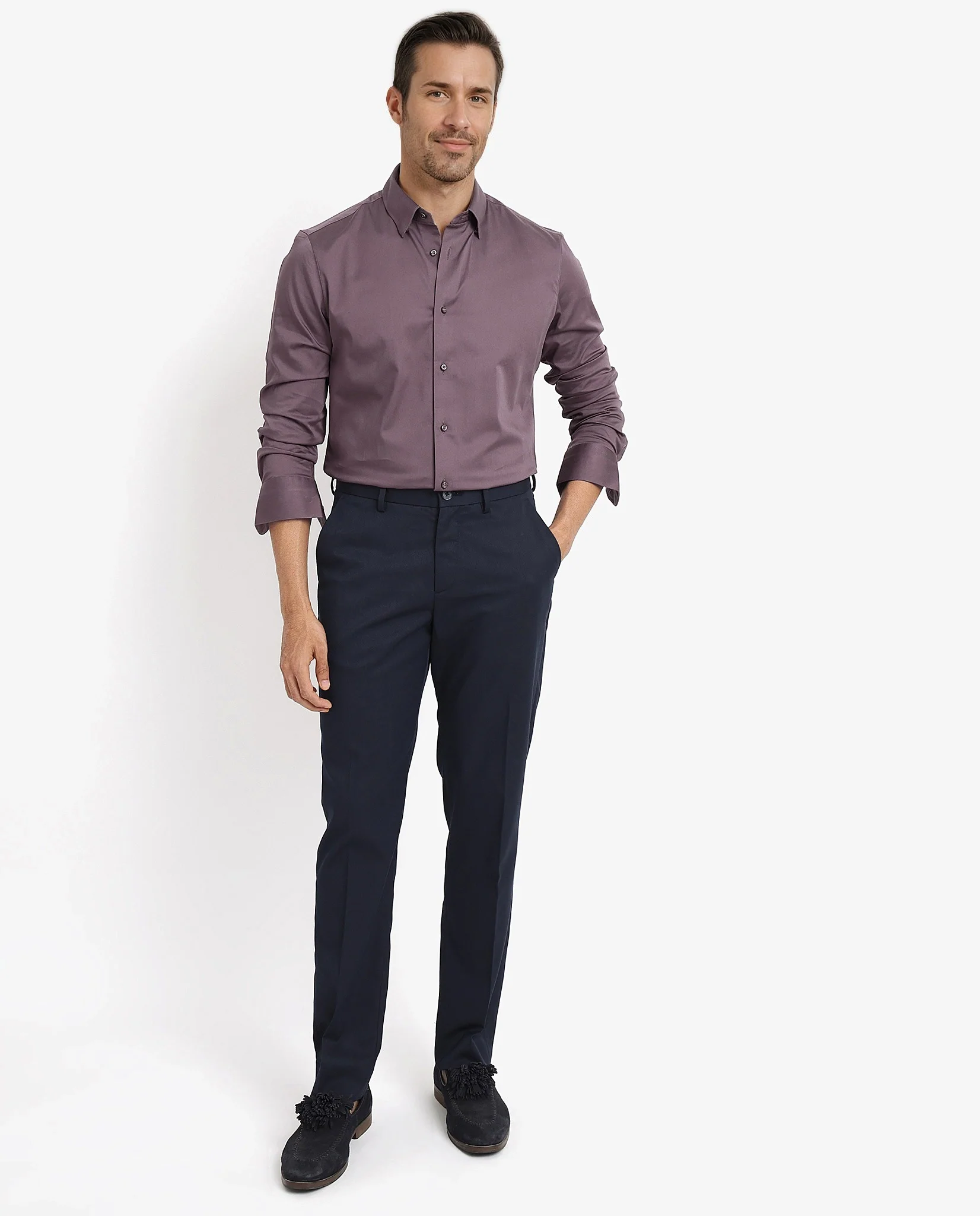 Rare Rabbit Men's Como-5 Dusky Maroon Satin Plain Regular Fit Full Sleeve Collared Shirt - Image 2