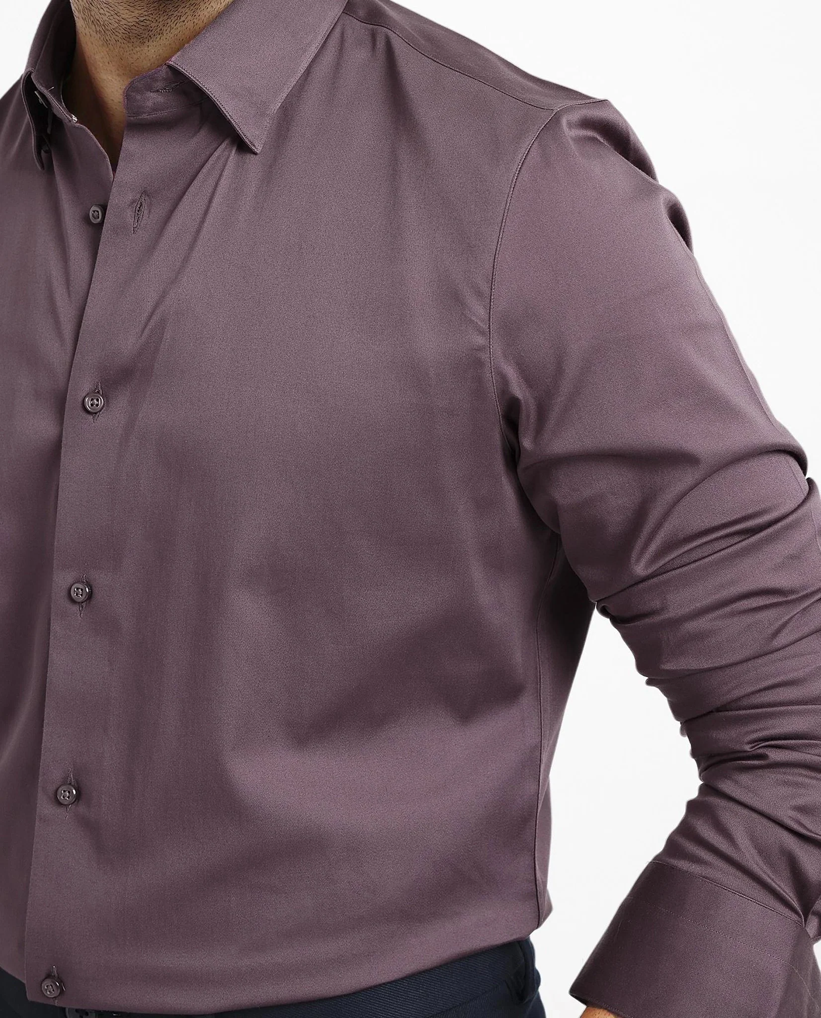 Rare Rabbit Men's Como-5 Dusky Maroon Satin Plain Regular Fit Full Sleeve Collared Shirt - Image 3