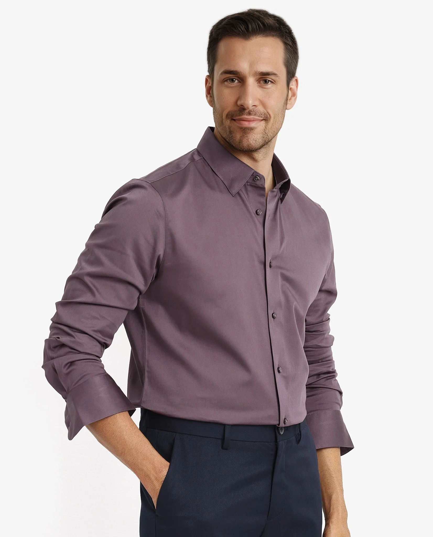 Rare Rabbit Men's Como-5 Dusky Maroon Satin Plain Regular Fit Full Sleeve Collared Shirt - Image 6