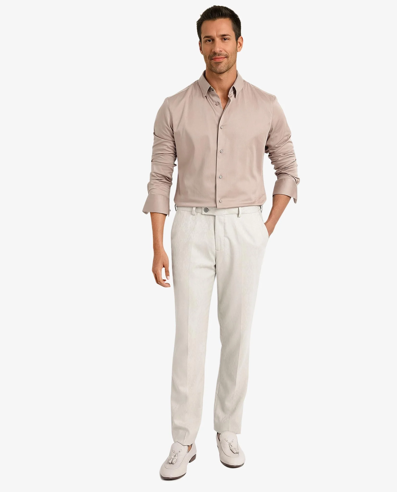 Rare Rabbit Men's Como-5 Dusky Peach Satin Plain Regular Fit Full Sleeve Collared Shirt - Image 2