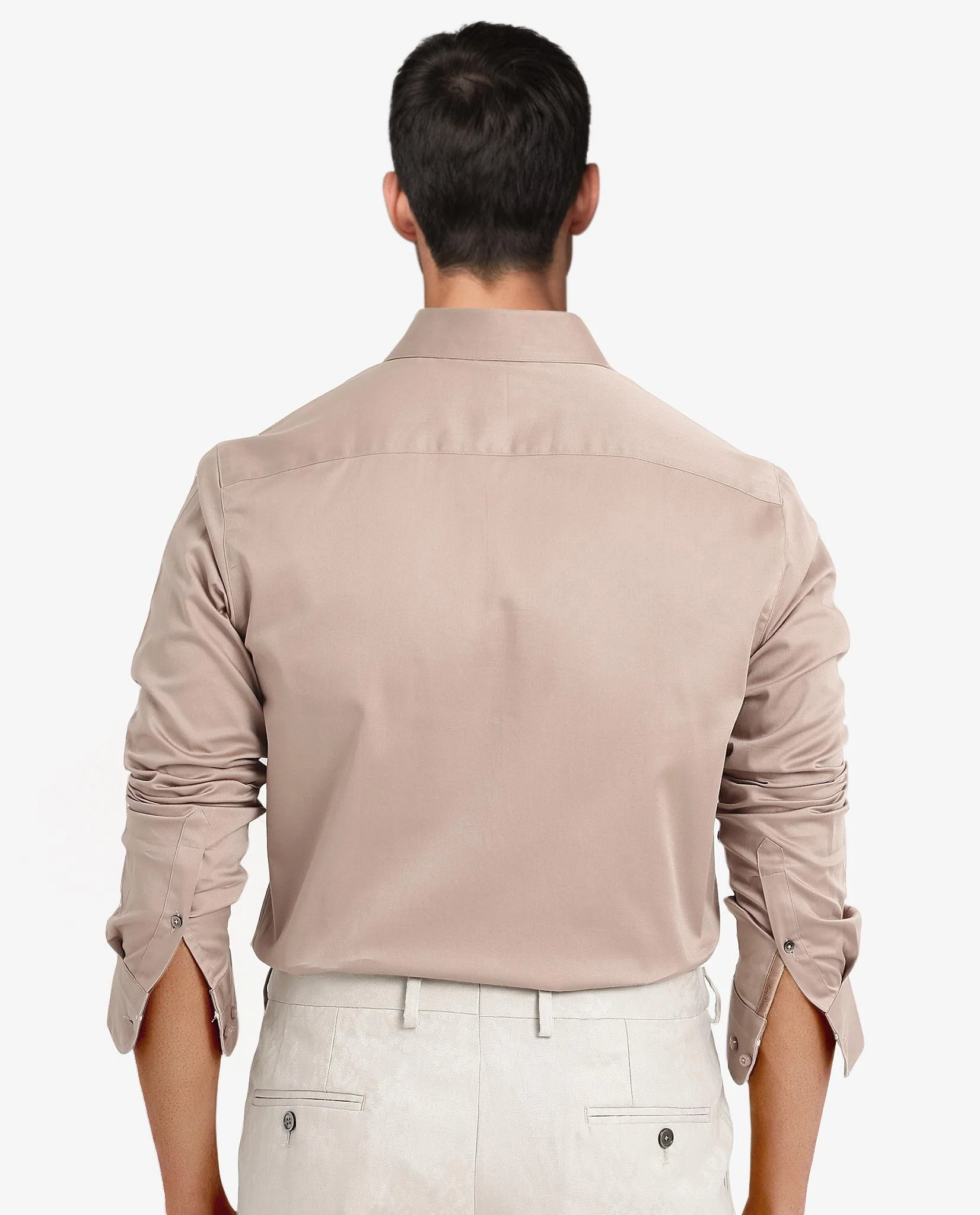 Rare Rabbit Men's Como-5 Dusky Peach Satin Plain Regular Fit Full Sleeve Collared Shirt - Image 4