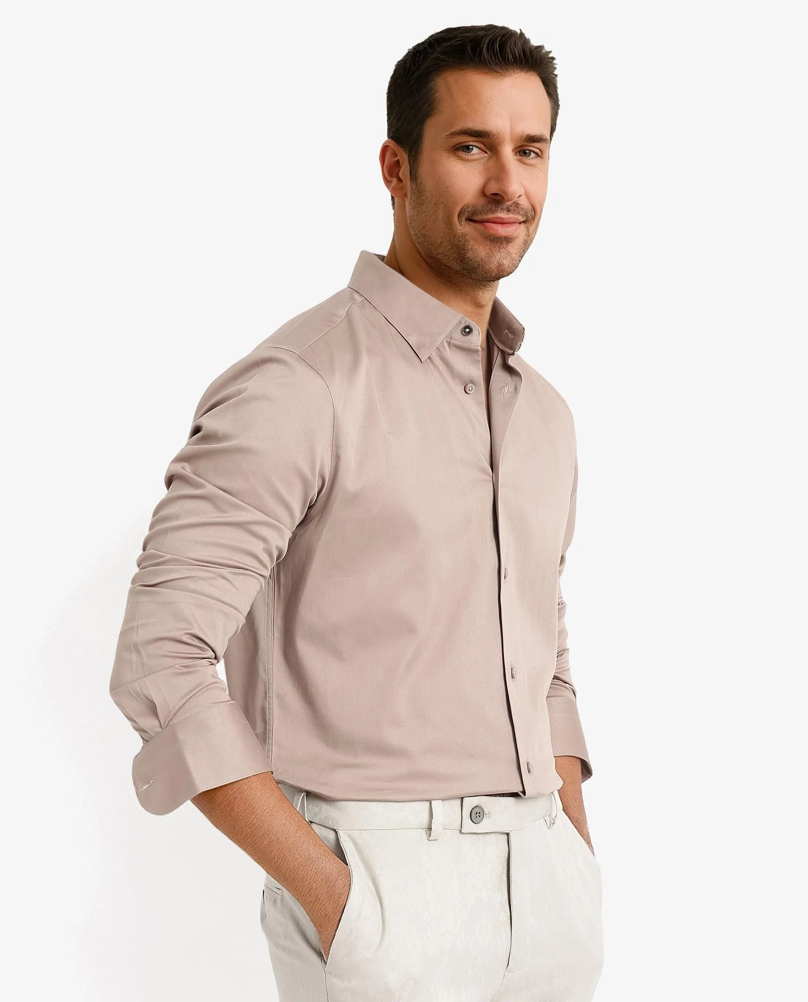Rare Rabbit Men's Como-5 Dusky Peach Satin Plain Regular Fit Full Sleeve Collared Shirt - Image 5