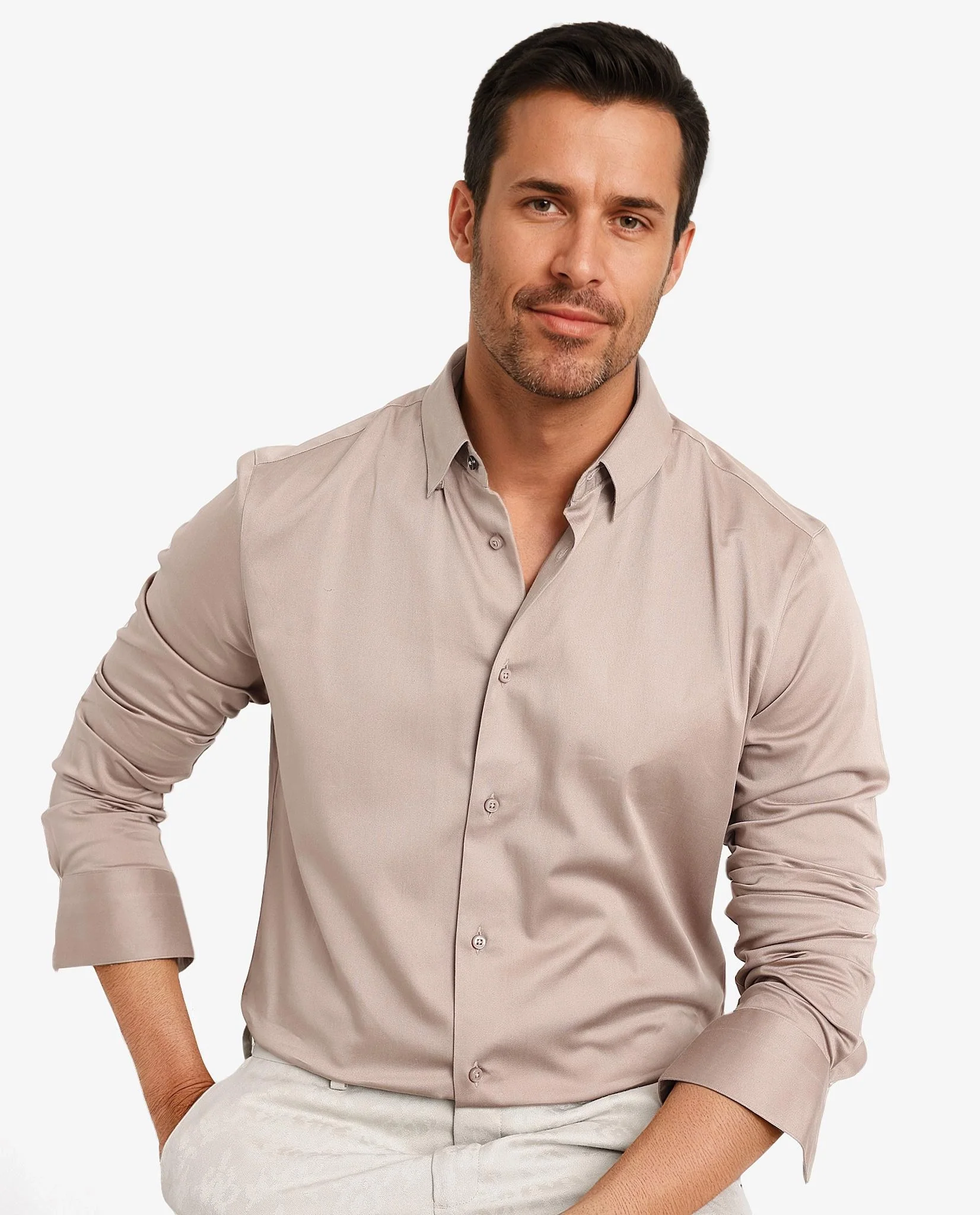 Rare Rabbit Men's Como-5 Dusky Peach Satin Plain Regular Fit Full Sleeve Collared Shirt - Image 7