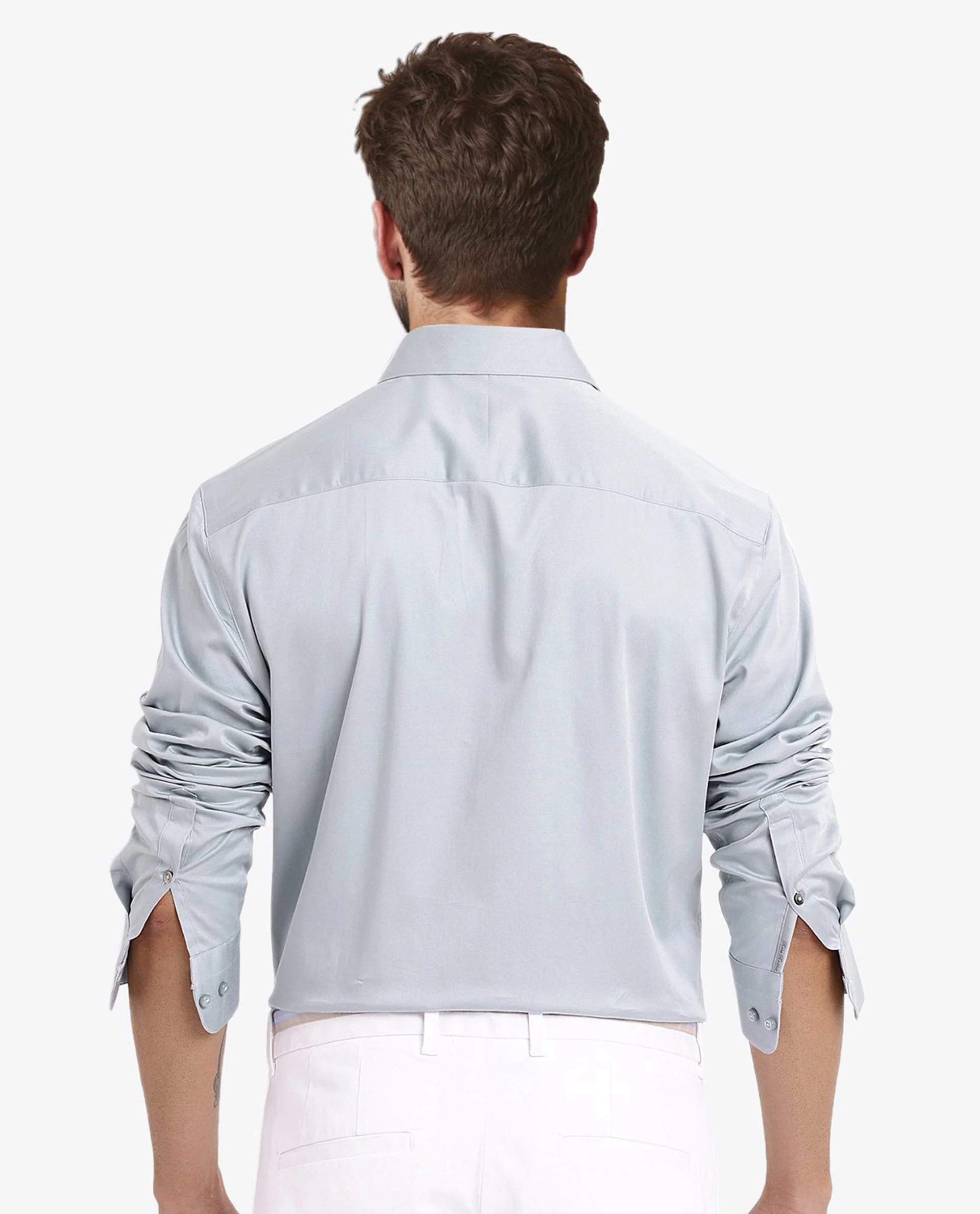 Rare Rabbit Men's Como-5 Pastel Blue Satin Plain Regular Fit Full Sleeve Collared Shirt - Image 5