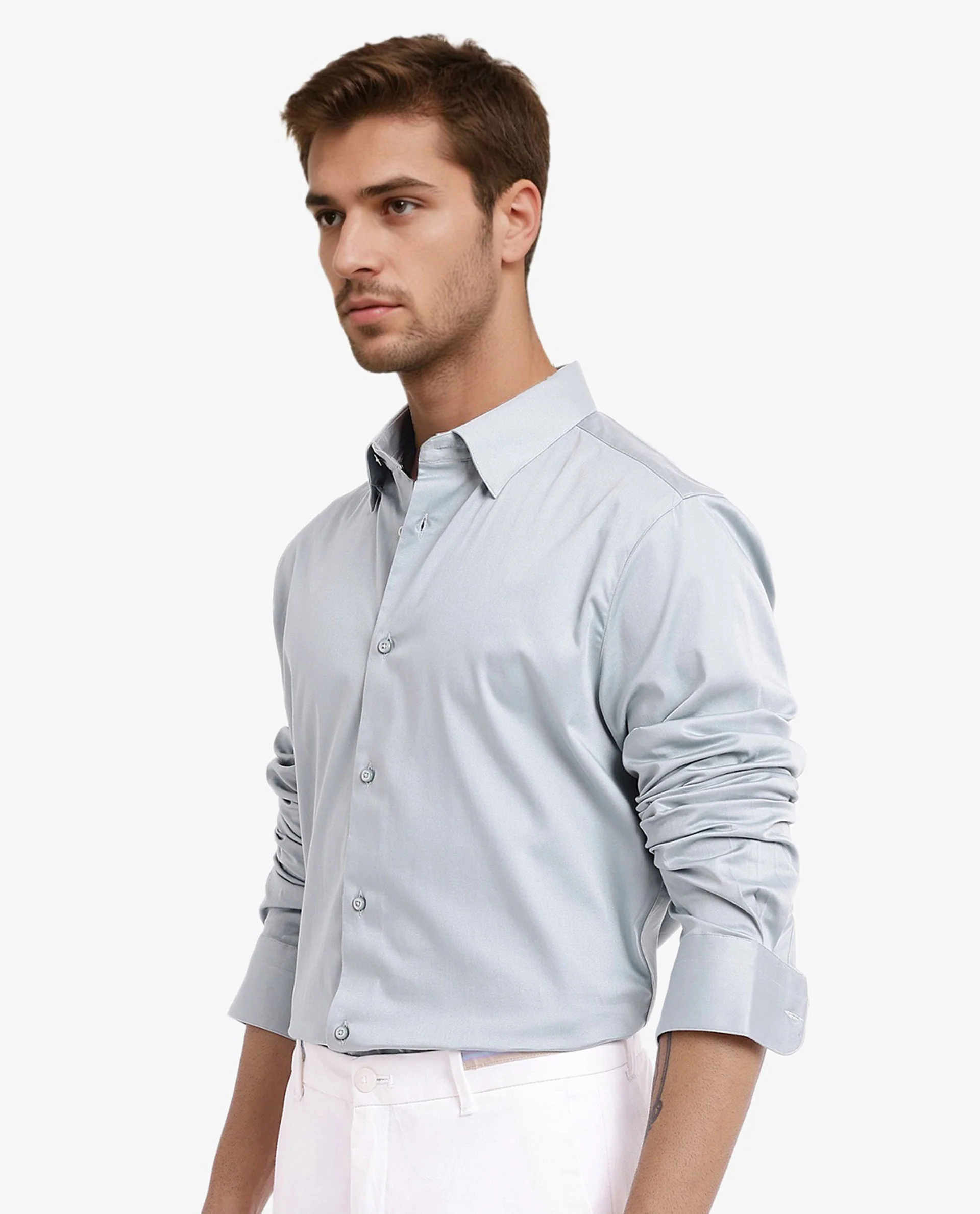 Rare Rabbit Men's Como-5 Pastel Blue Satin Plain Regular Fit Full Sleeve Collared Shirt - Image 6