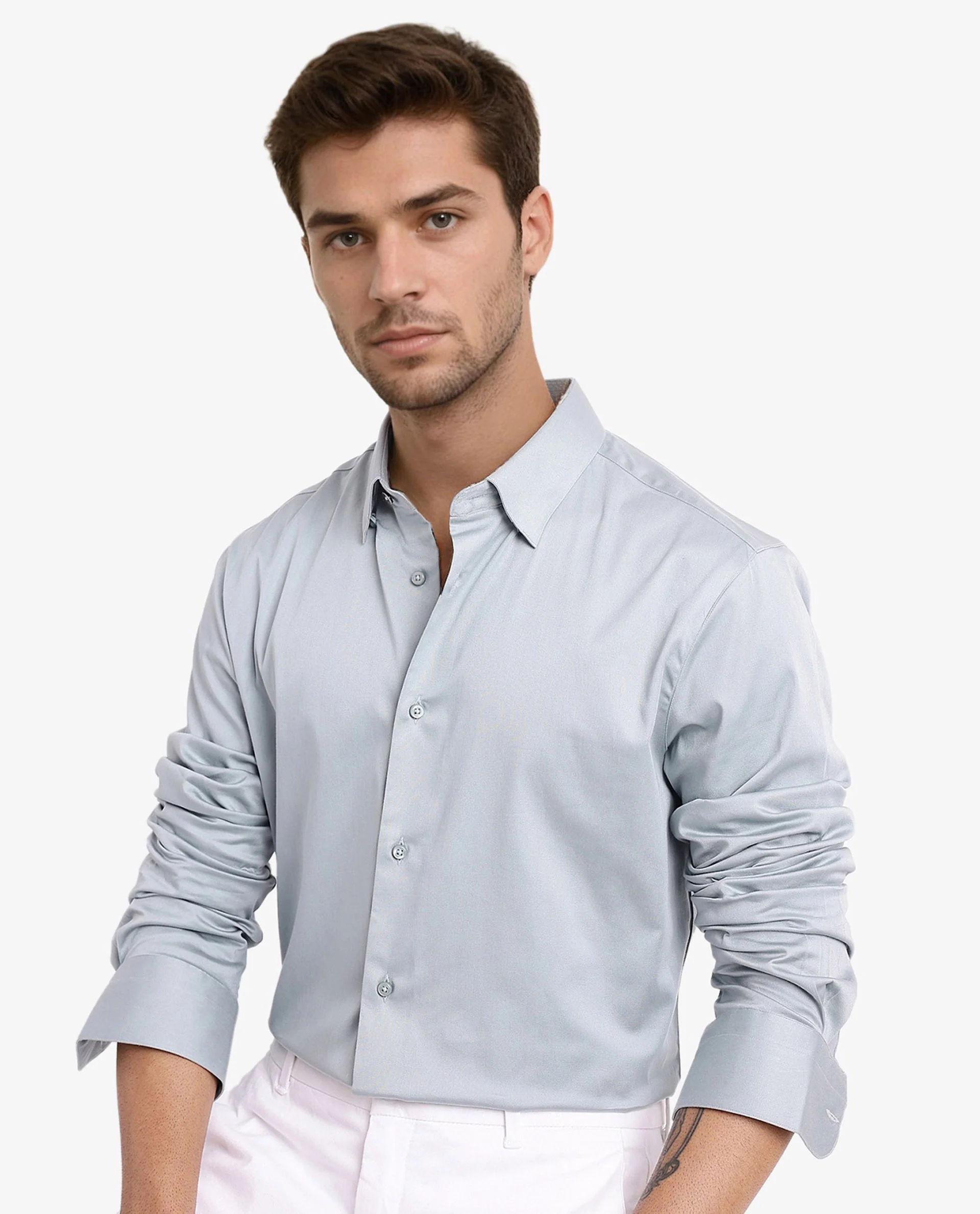 Rare Rabbit Men's Como-5 Pastel Blue Satin Plain Regular Fit Full Sleeve Collared Shirt - Image 7