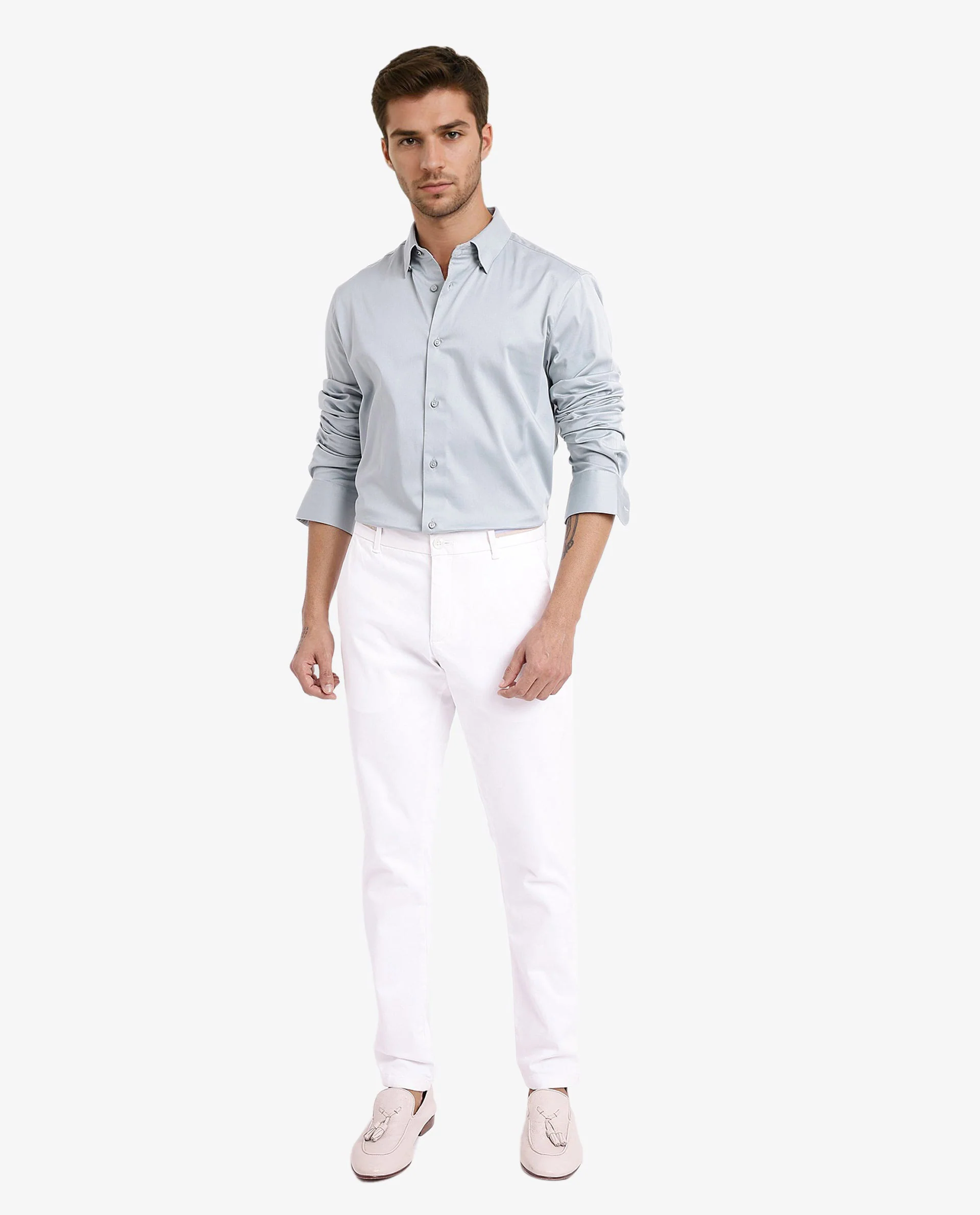 Rare Rabbit Men's Como-5 Pastel Blue Satin Plain Regular Fit Full Sleeve Collared Shirt - Image 8