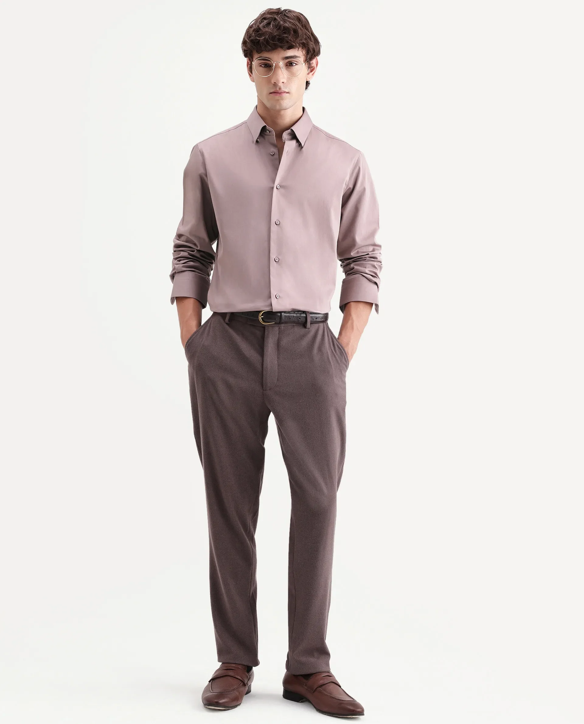 Rare Rabbit Men's Como-Aw26 Dusky Pink Cotton Blend Spread Collar Regular Plain Shirt - Image 2
