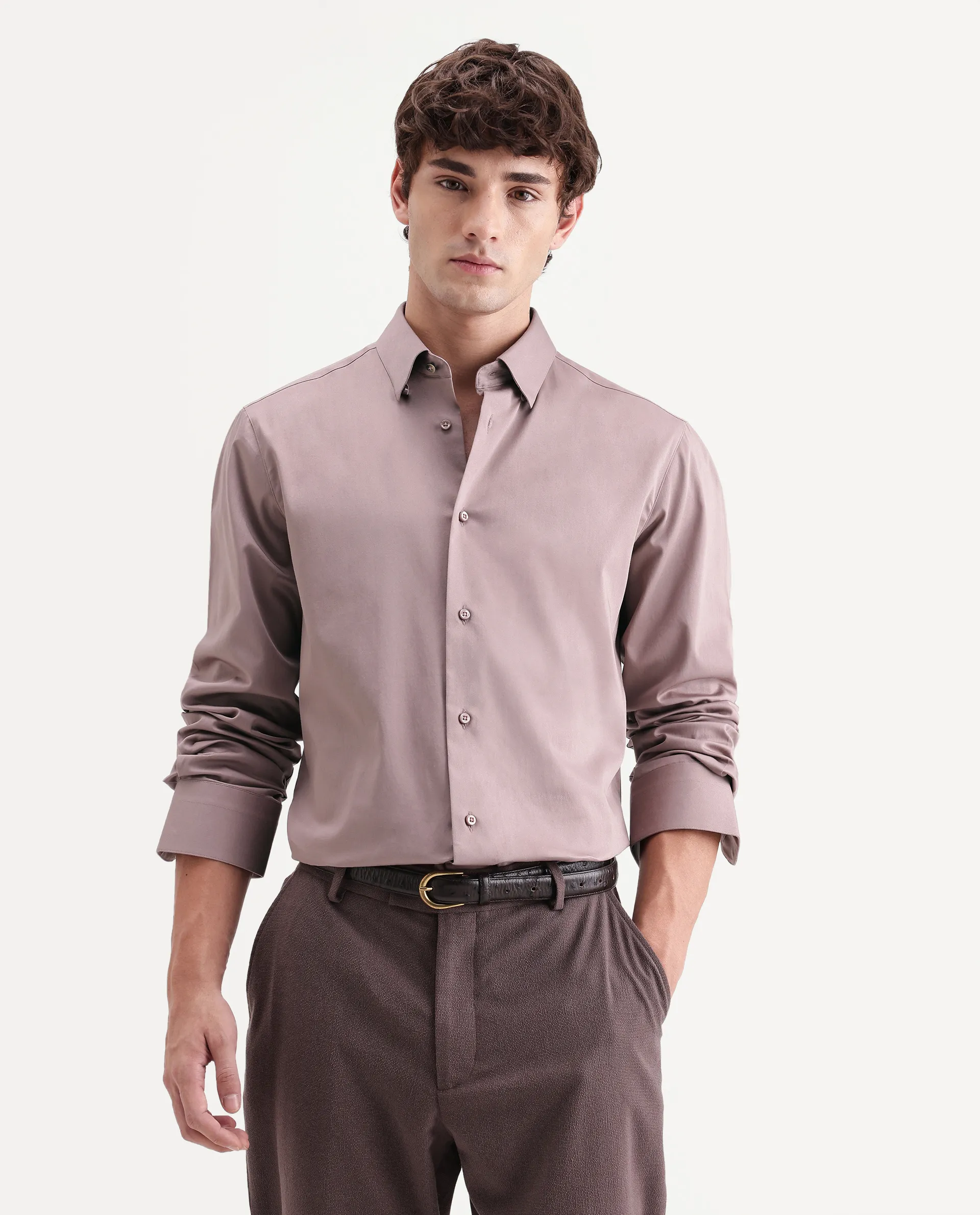 Rare Rabbit Men's Como-Aw26 Dusky Pink Cotton Blend Spread Collar Regular Plain Shirt - Image 4
