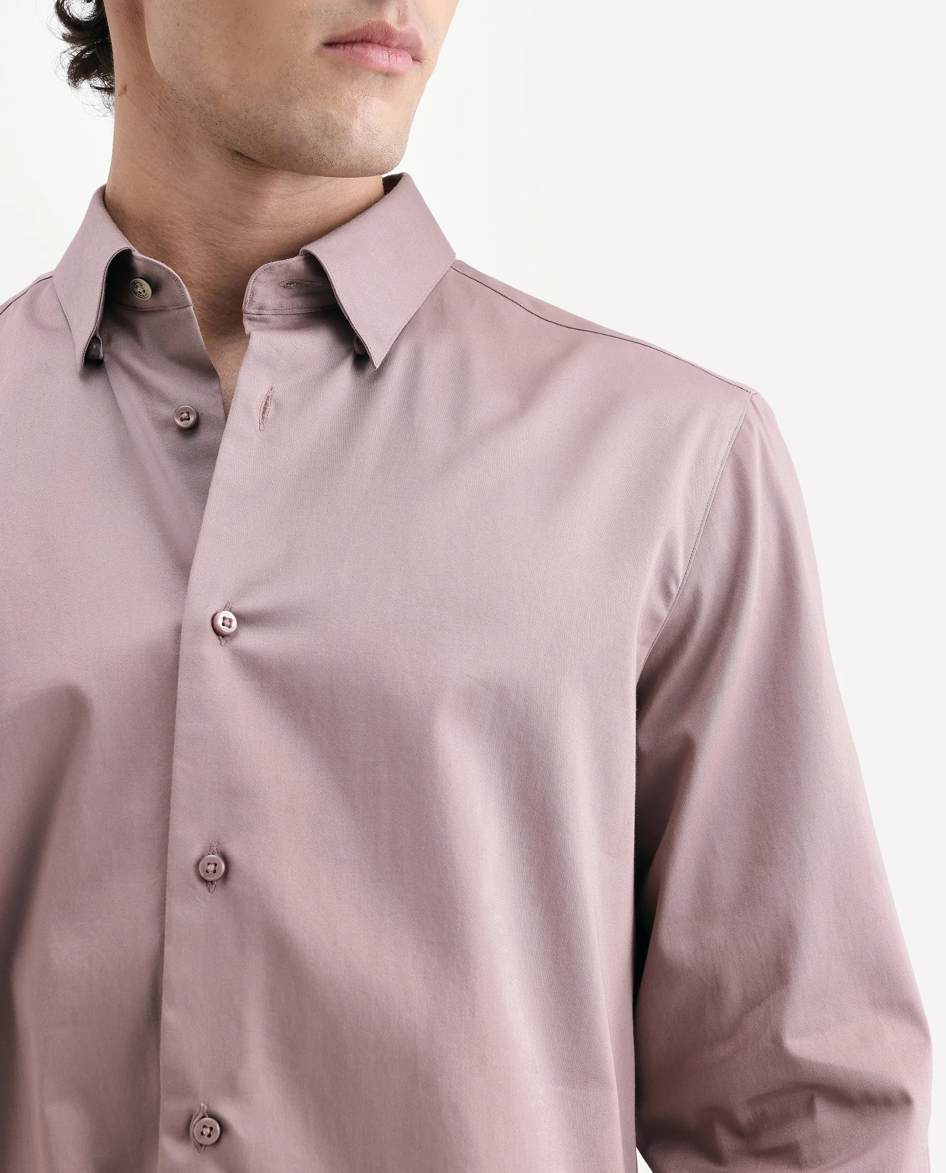 Rare Rabbit Men's Como-Aw26 Dusky Pink Cotton Blend Spread Collar Regular Plain Shirt - Image 5
